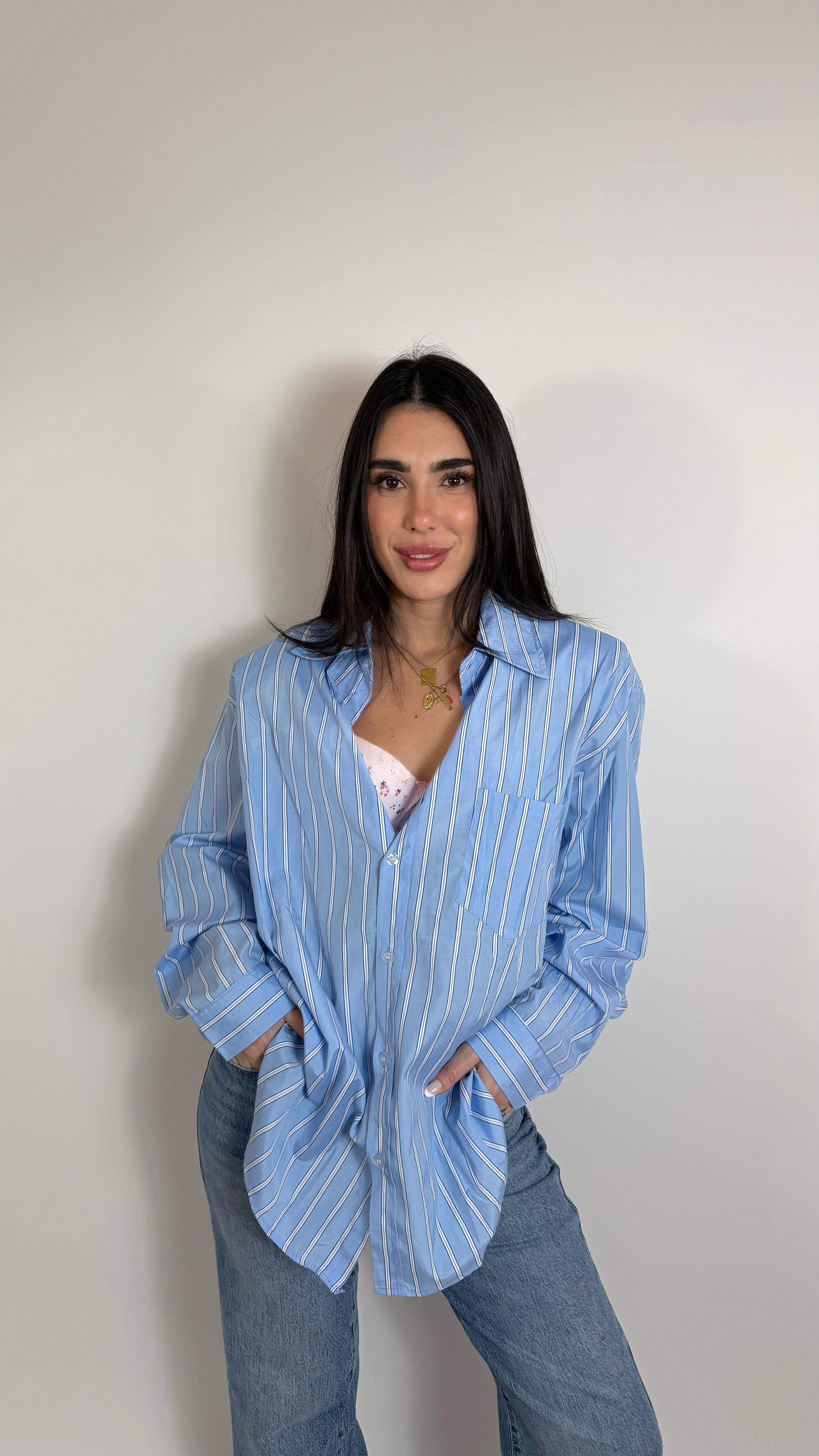 Camicia Spallina Stripes Celeste