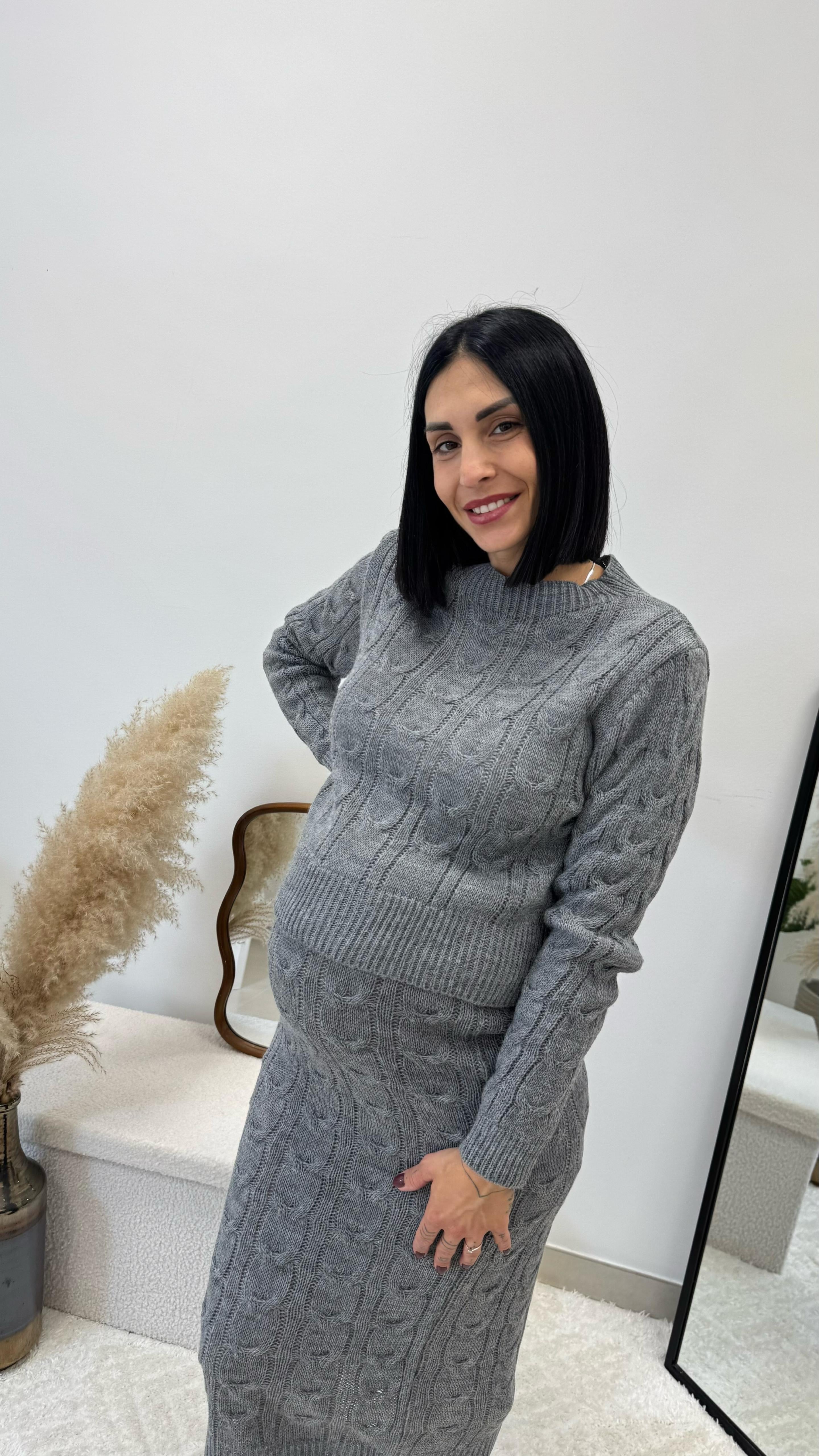 Set Pull e Longuette Treccia Grigio Perla