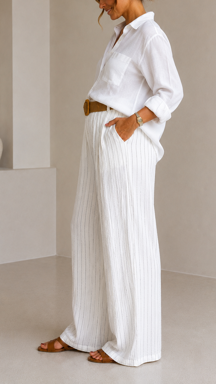 Pantalone Gesso con Cintura Bianco