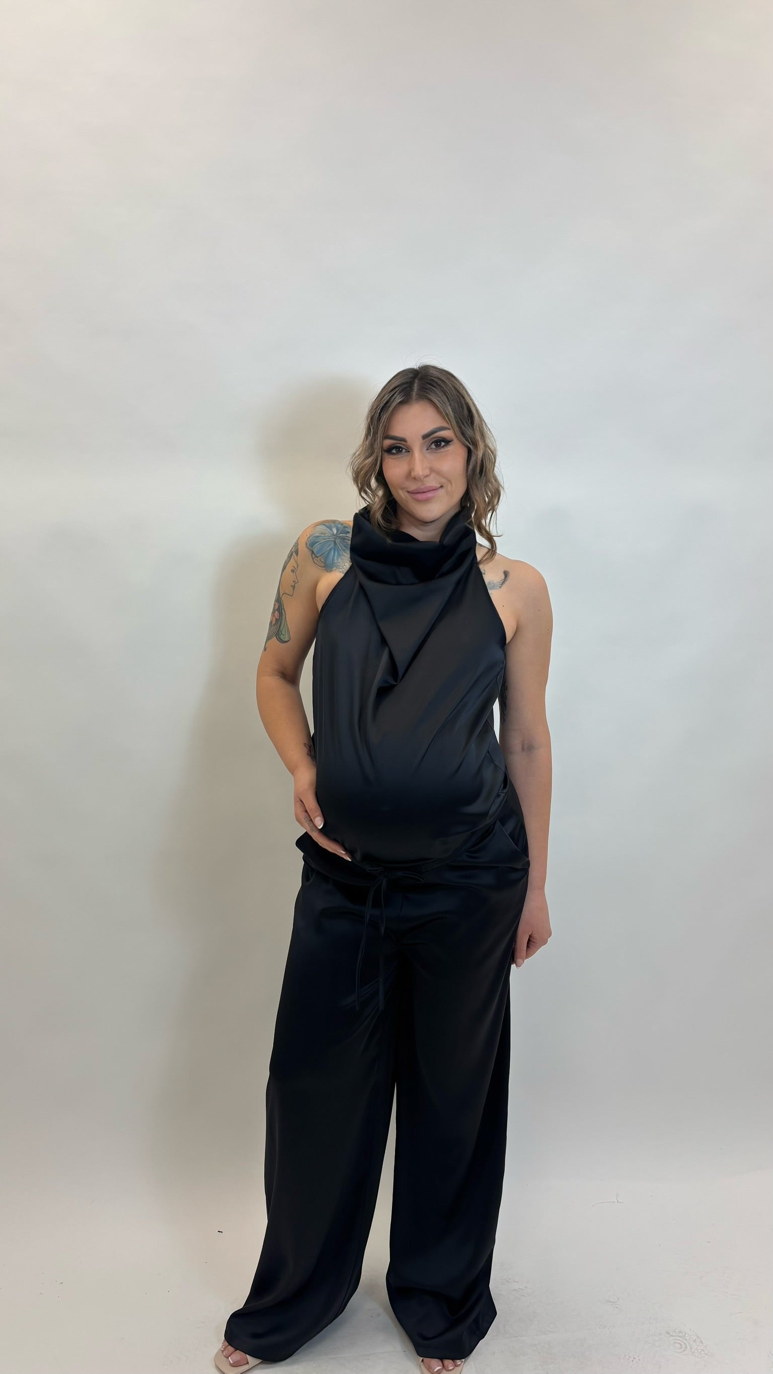 Set Silk Top & Pants Nero