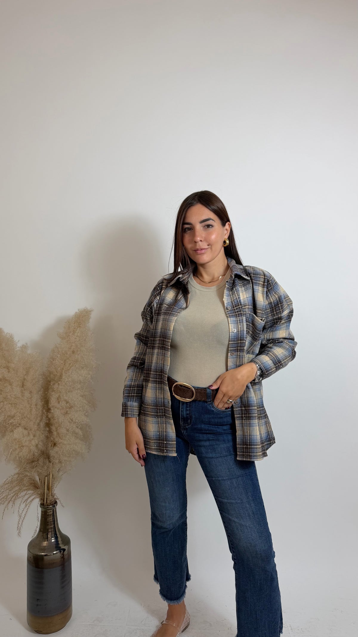 Camicia Stud Check Sky