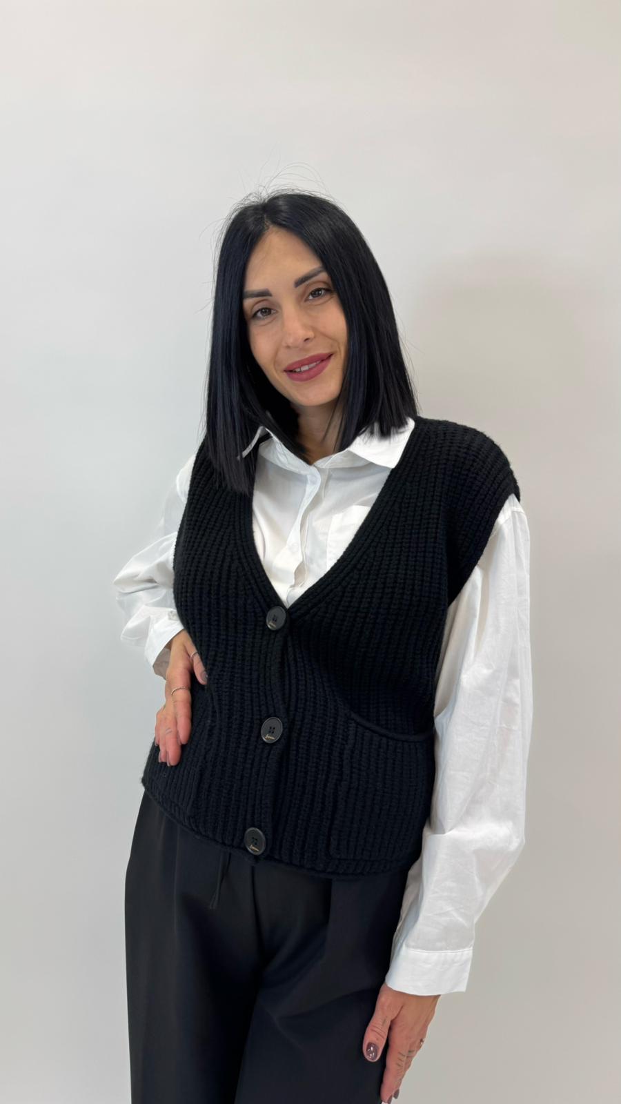 Gilet In Maglia Inglese Nero