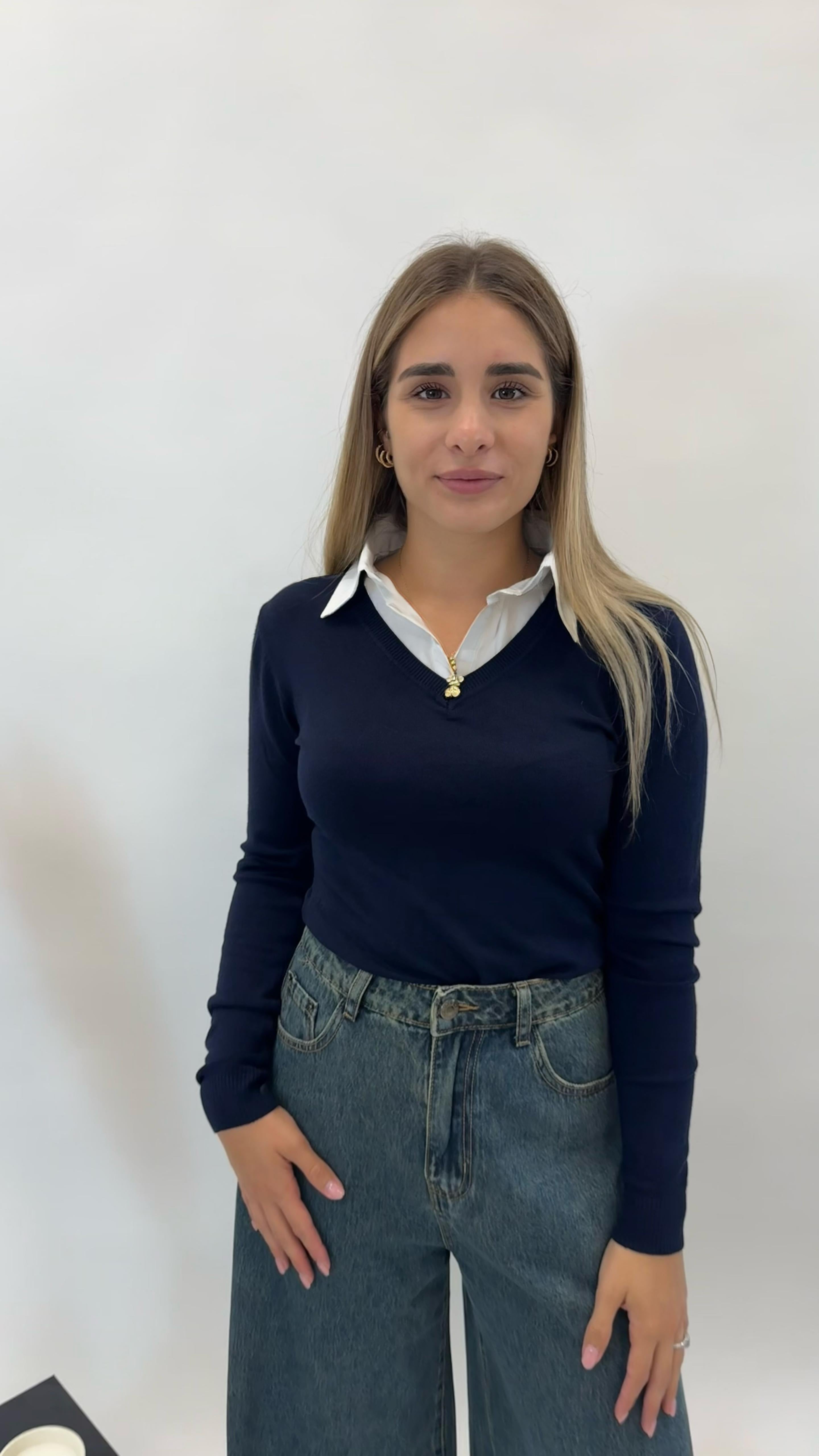 Pull Camicia Cucita Blu Notte