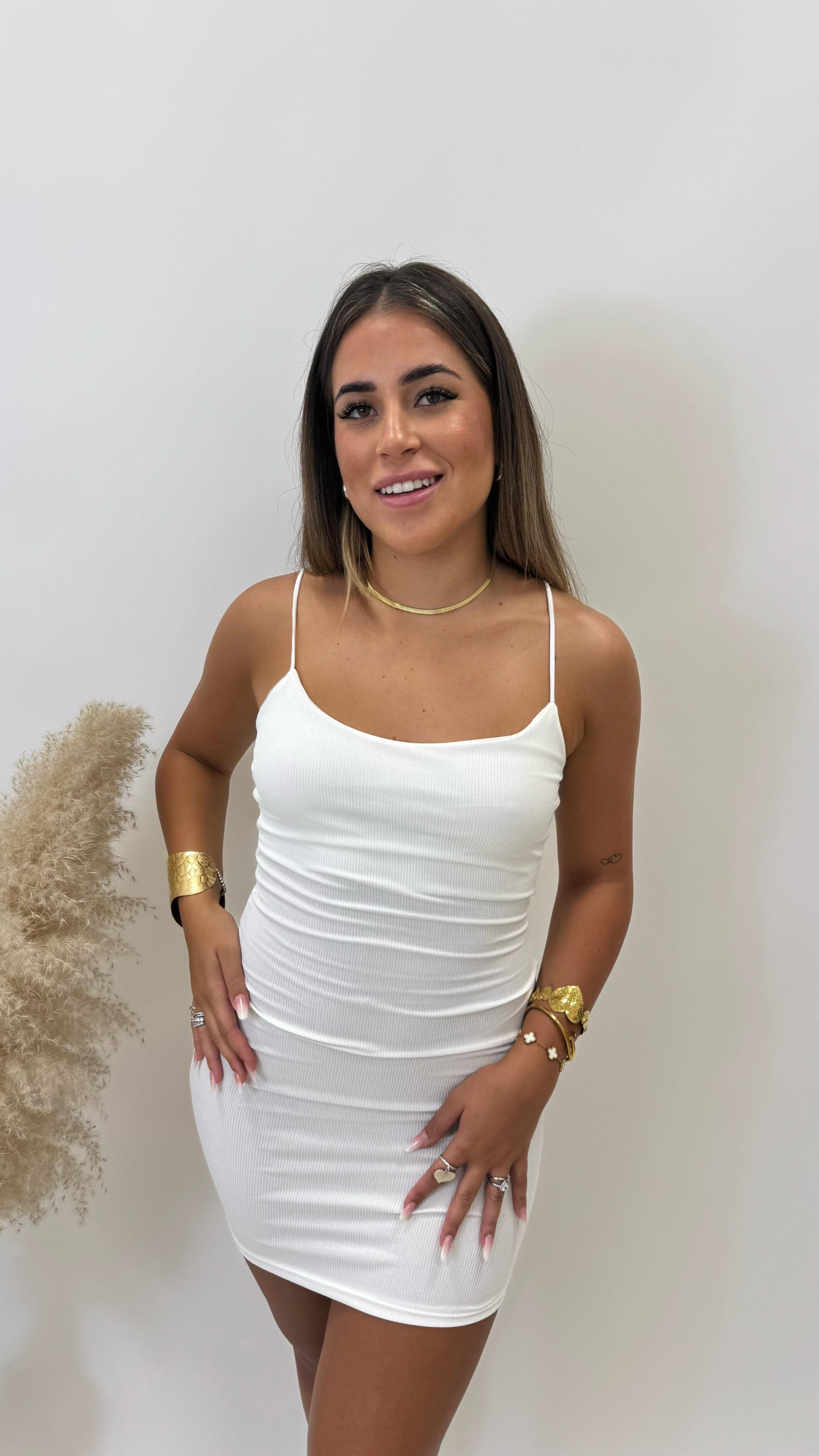 Minidress Basic Bretella Sottile Bianco