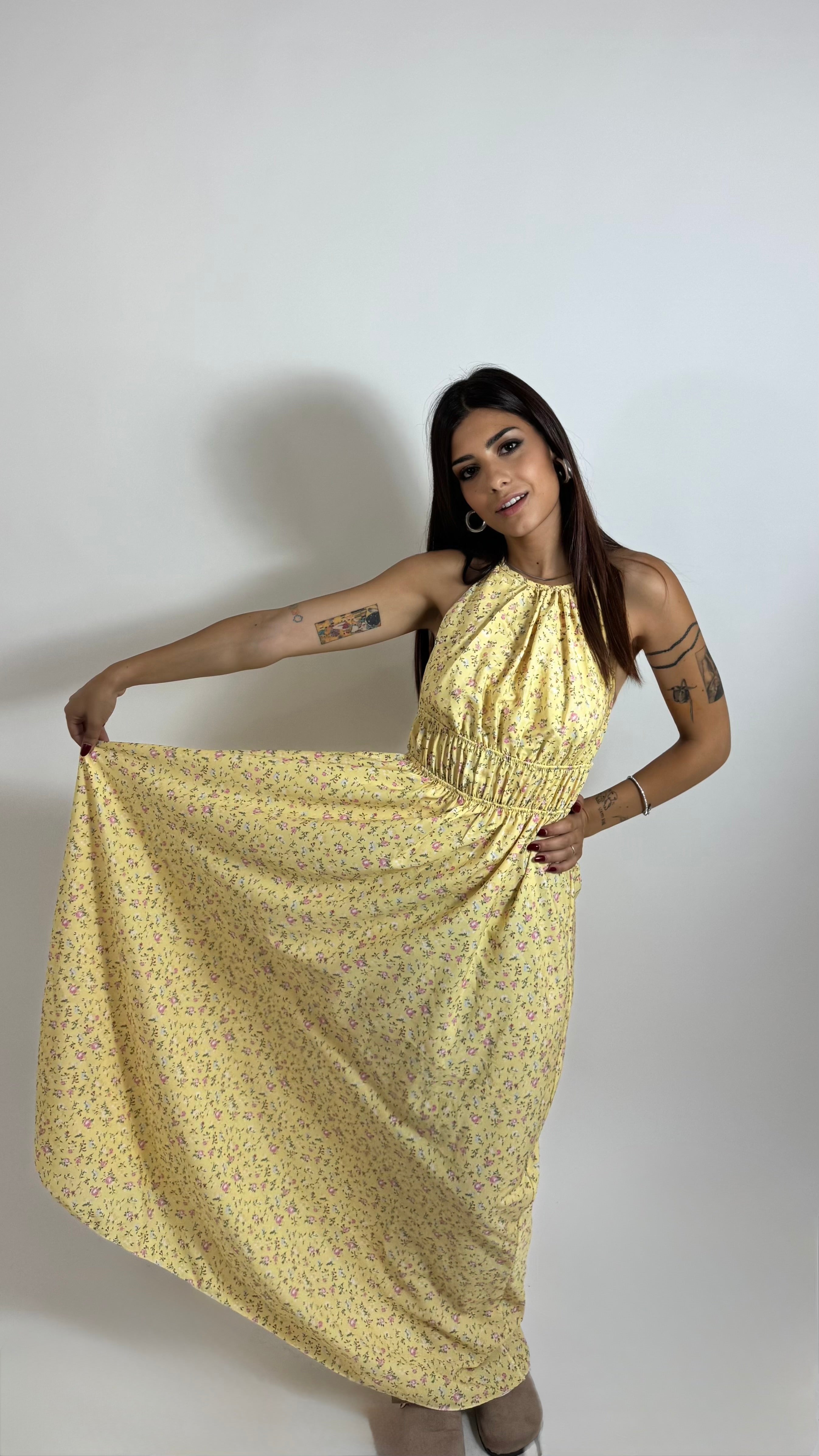 Abito Halter Flowers Yellow