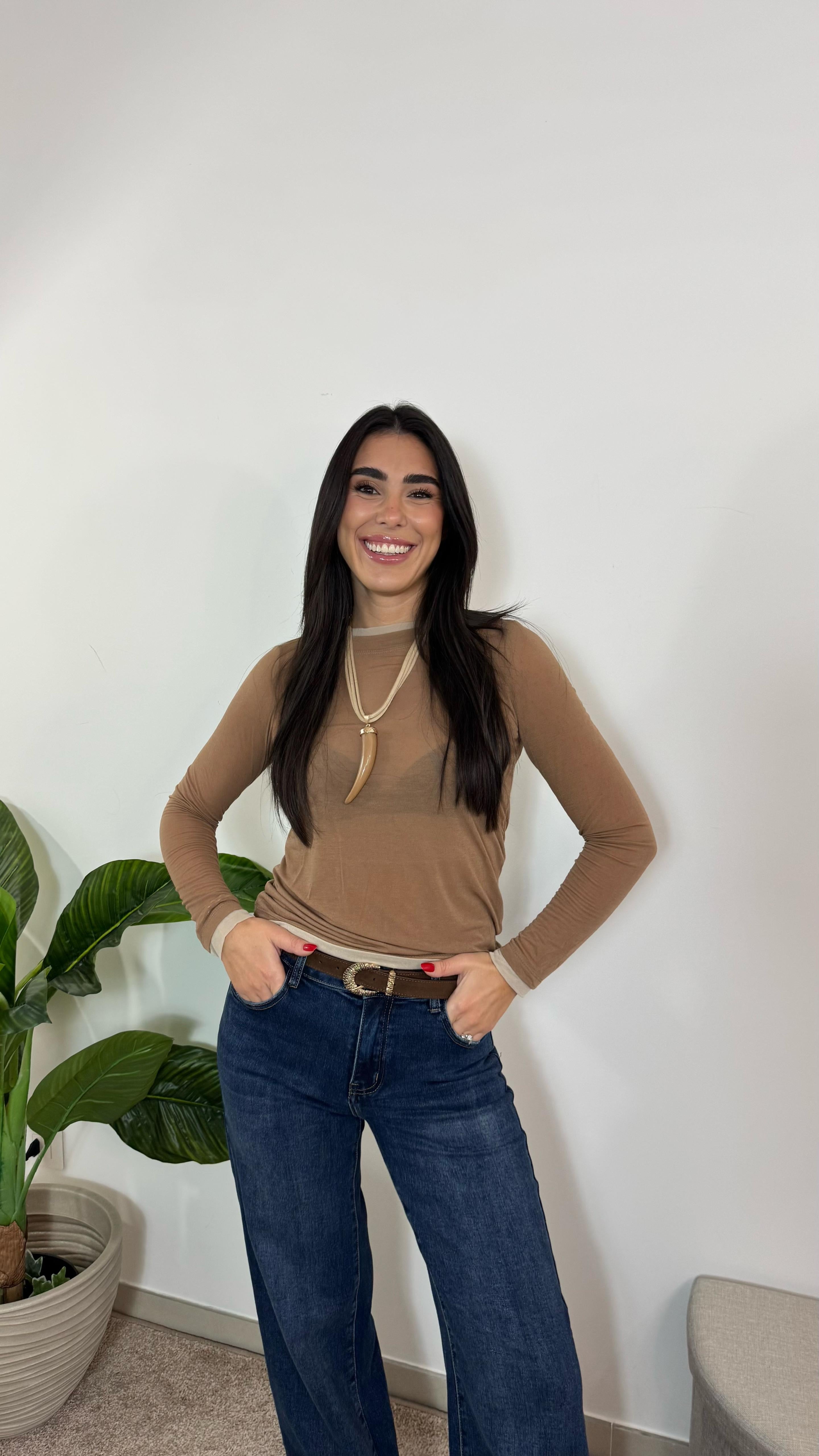 Maglia Cashmere Bicolor Camel