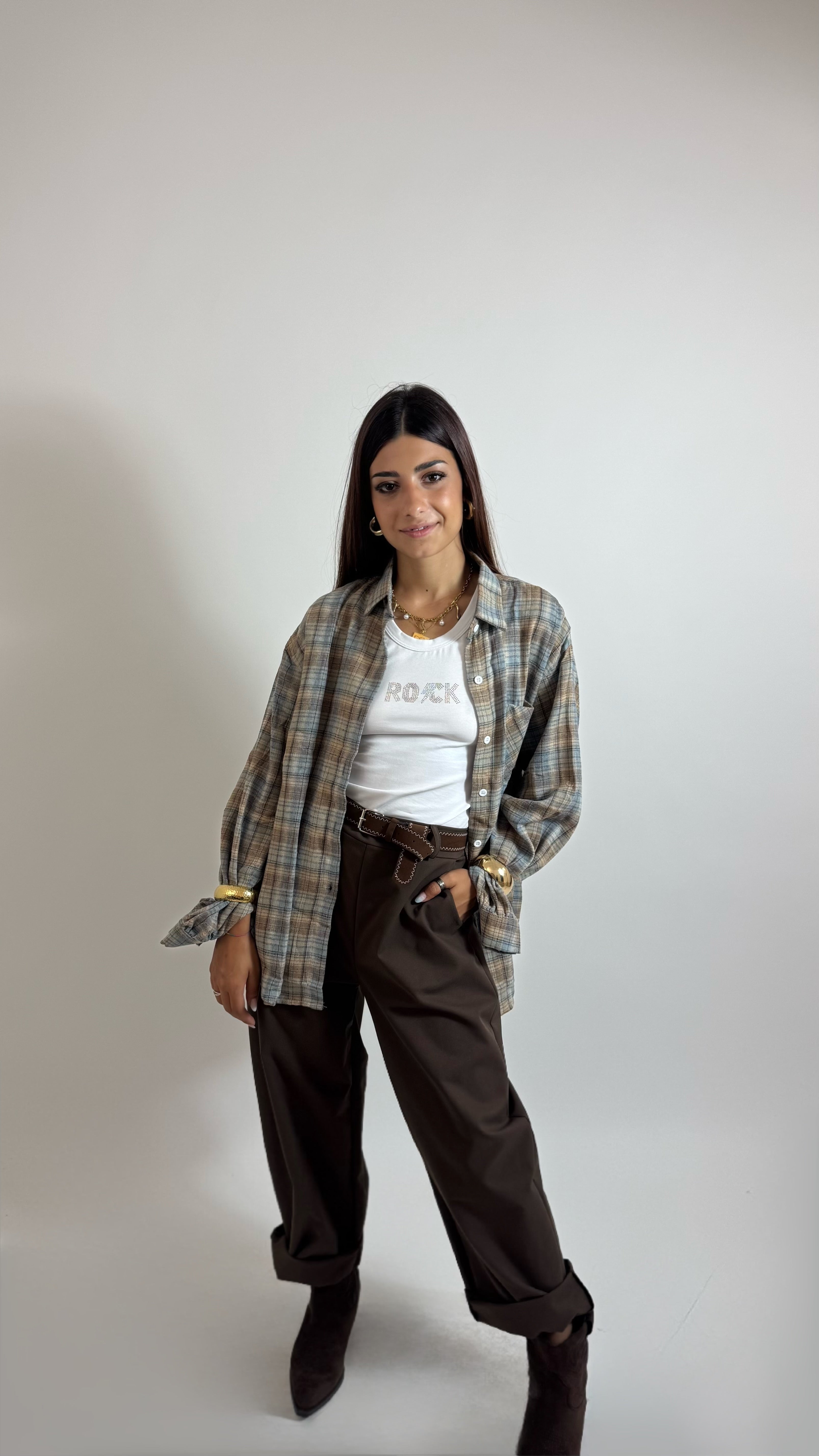 Pantalone Barrel Con Cintura Moka