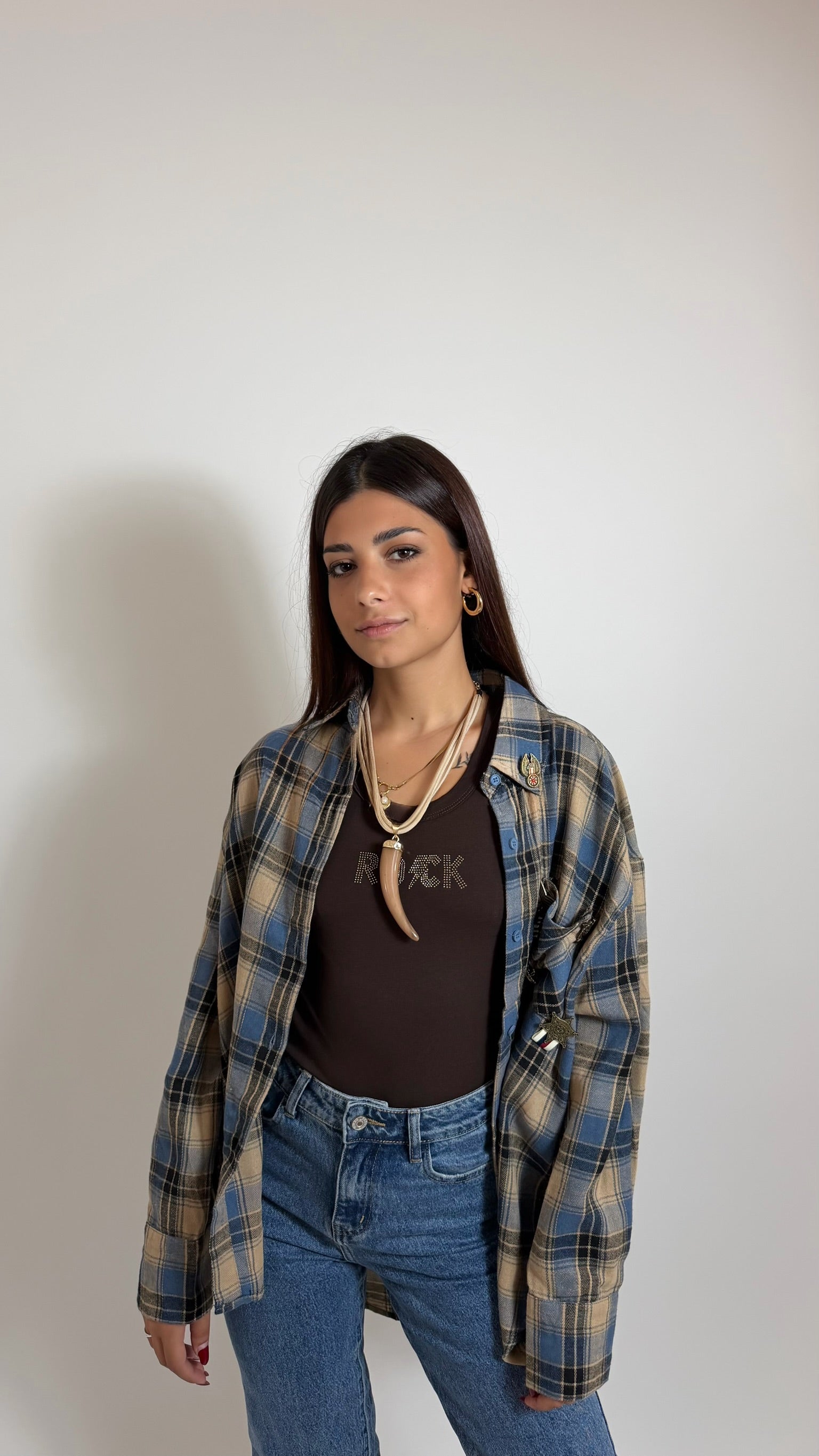 Camicia Check Charm Sky/Ecru