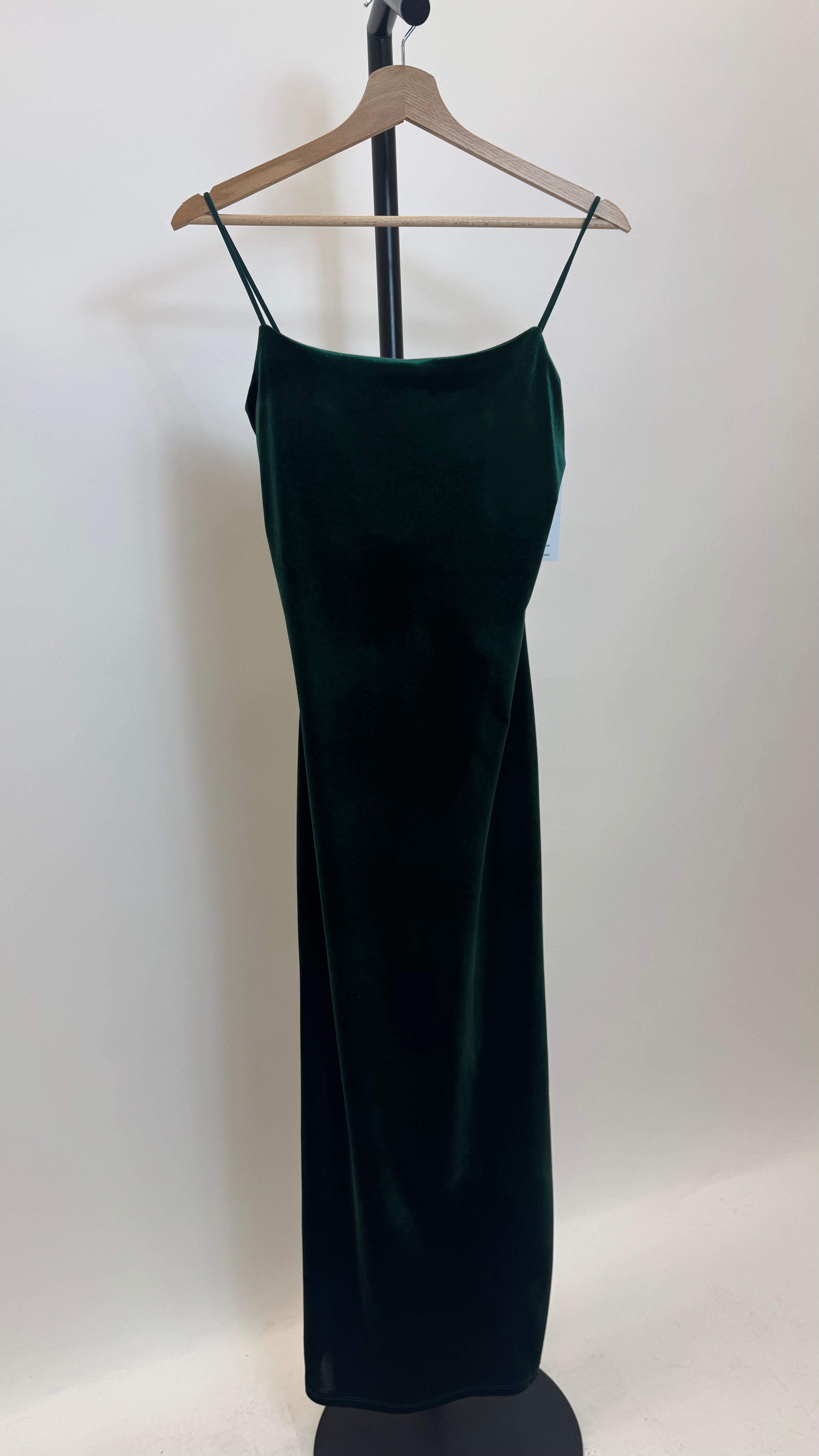 Abito Velvet Bretella Sottile Verde Bosco