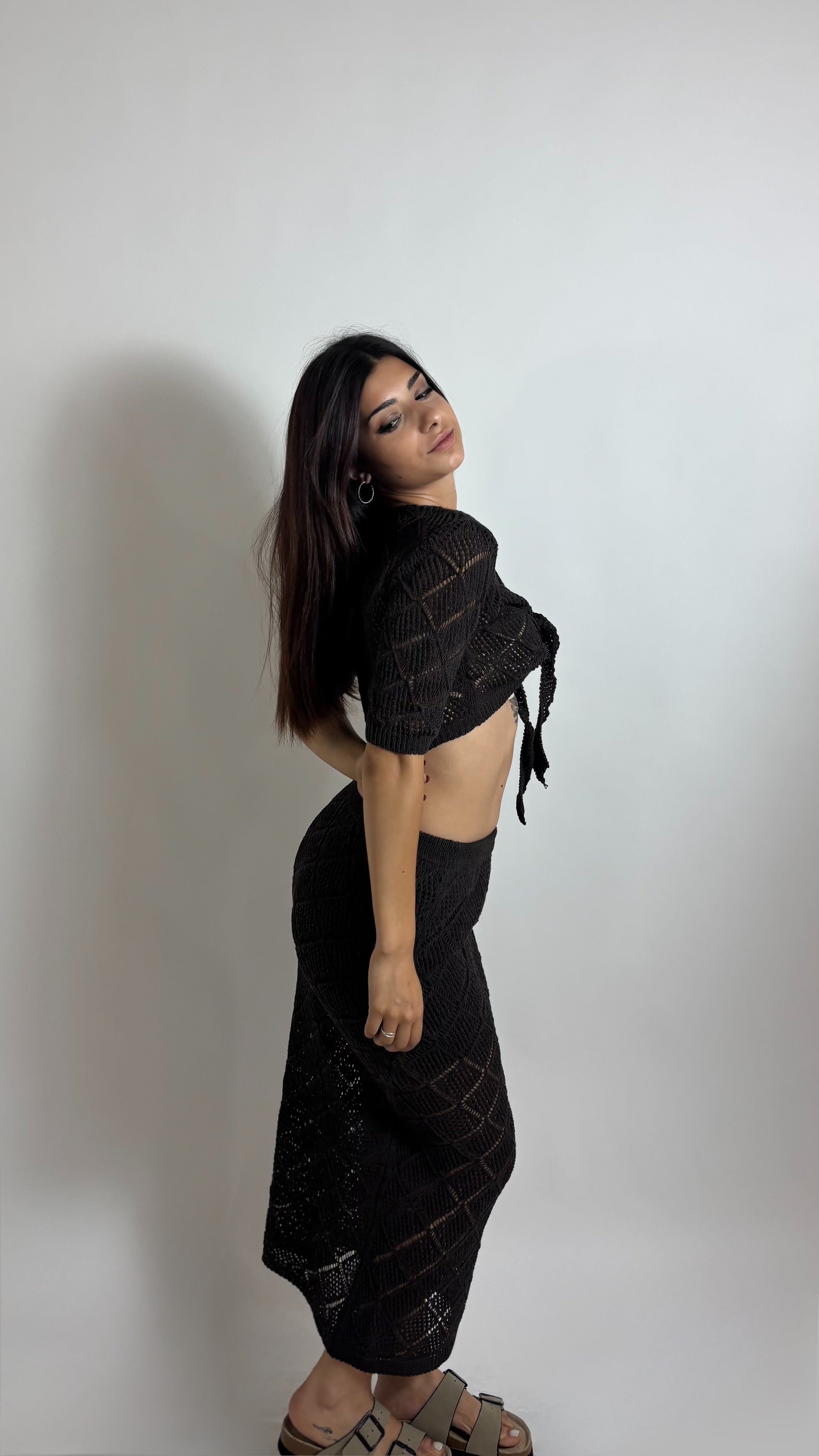 Set Cardigan & Skirt Crochet Moka