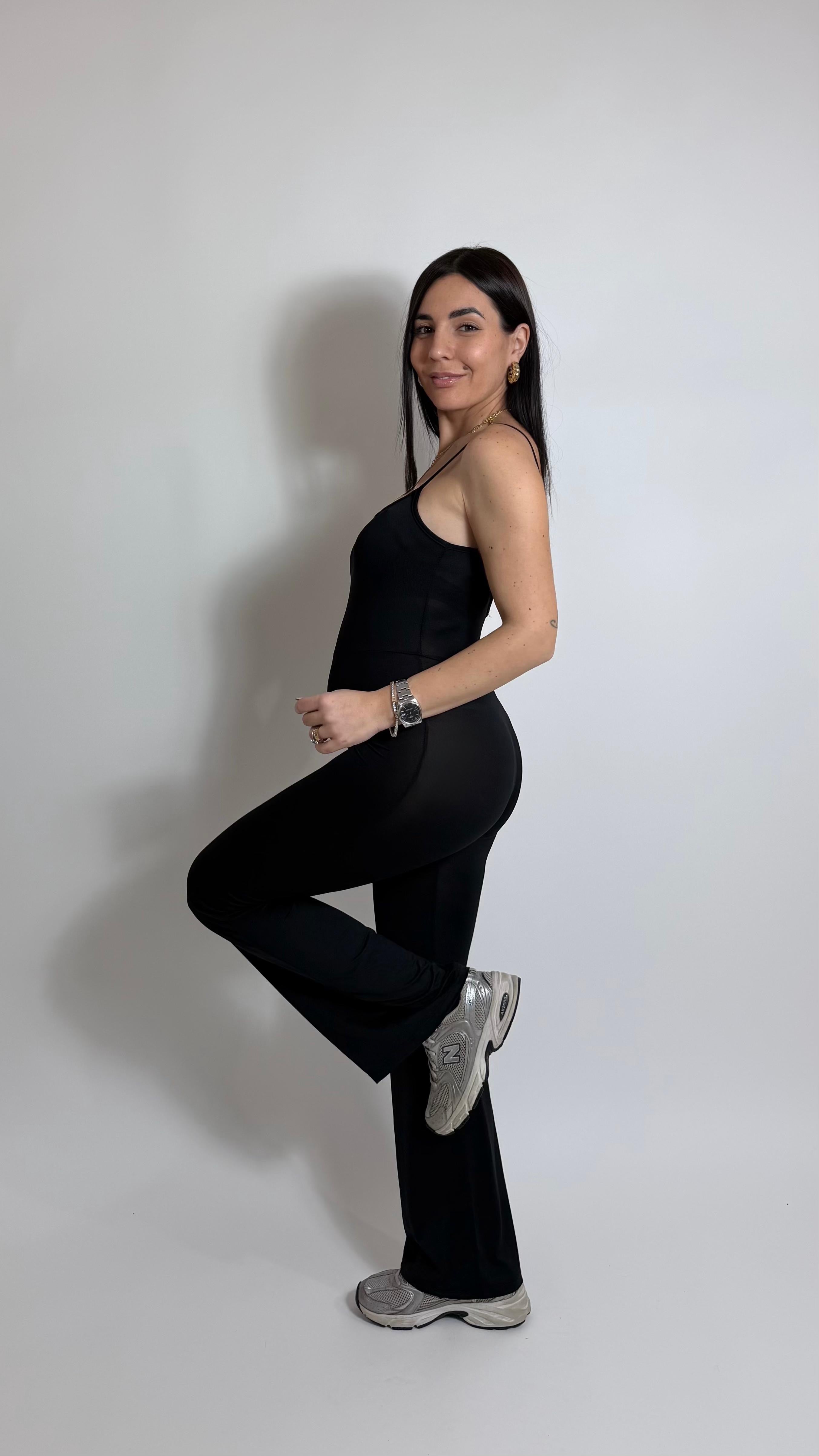 Jumpsuit Second Skin - Bretella Sottile - Flare / Nera