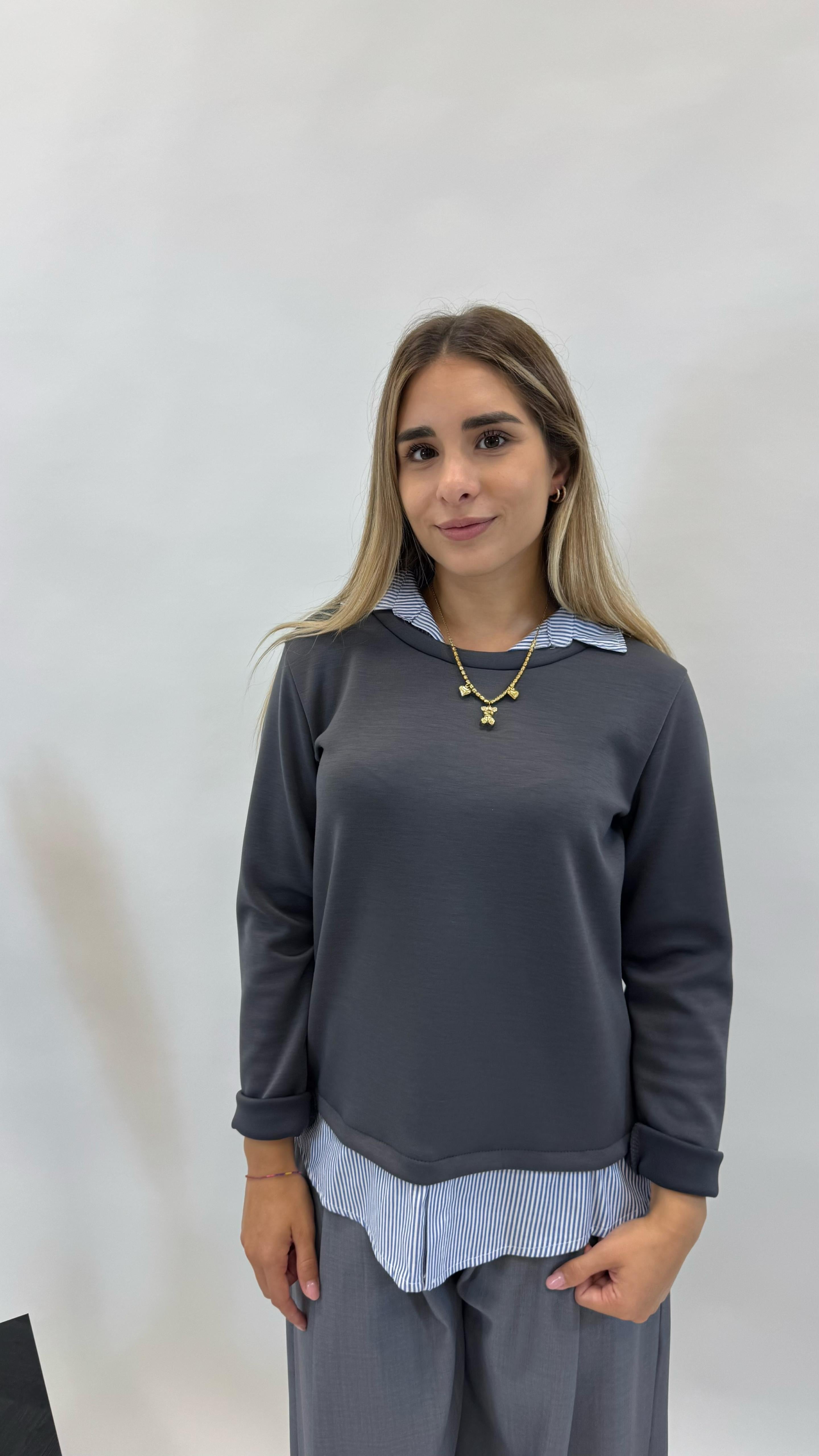 Felpa Camicia Cucita Grigio Perla
