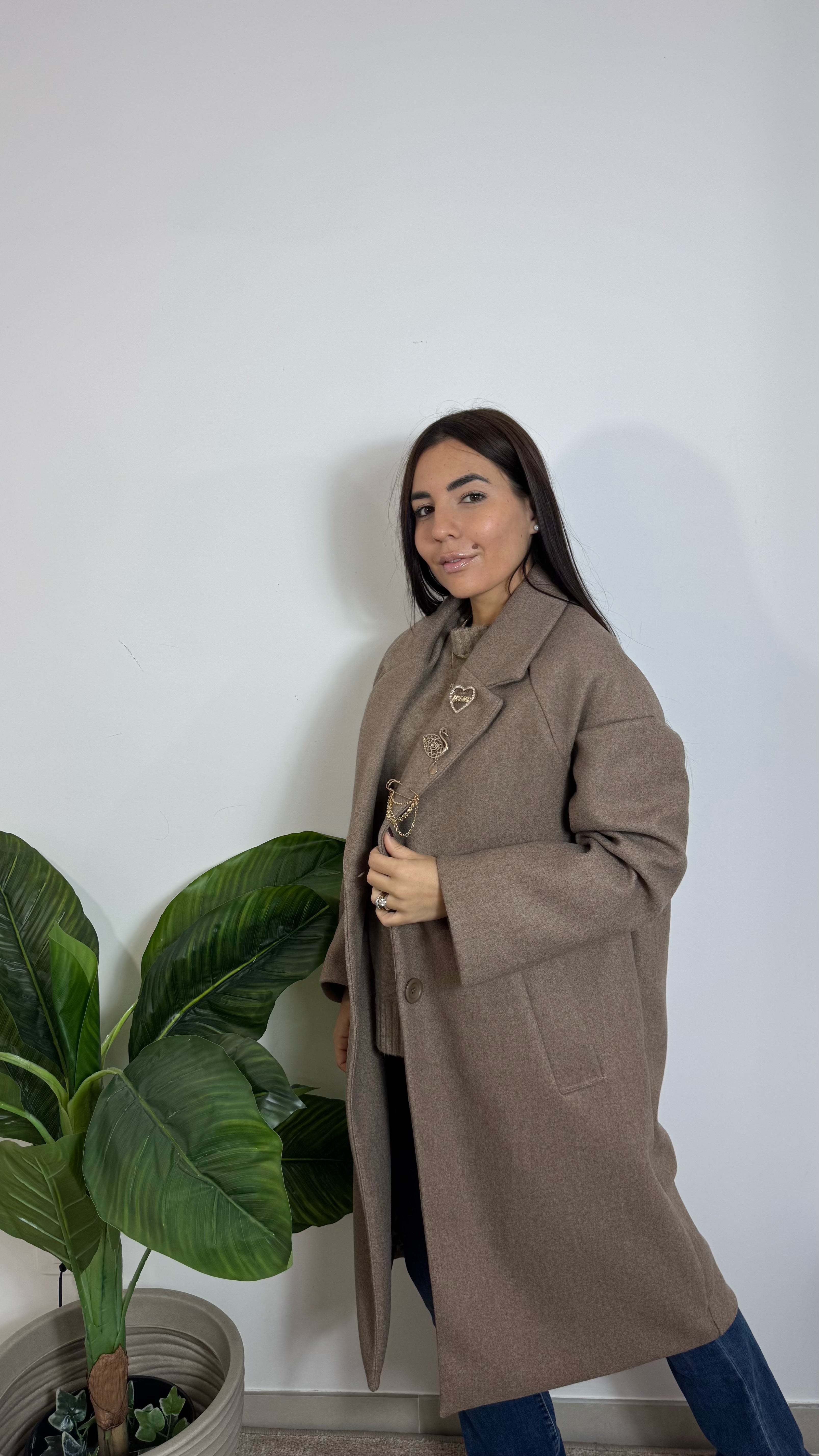 Maxi Coat Con Spille Nude