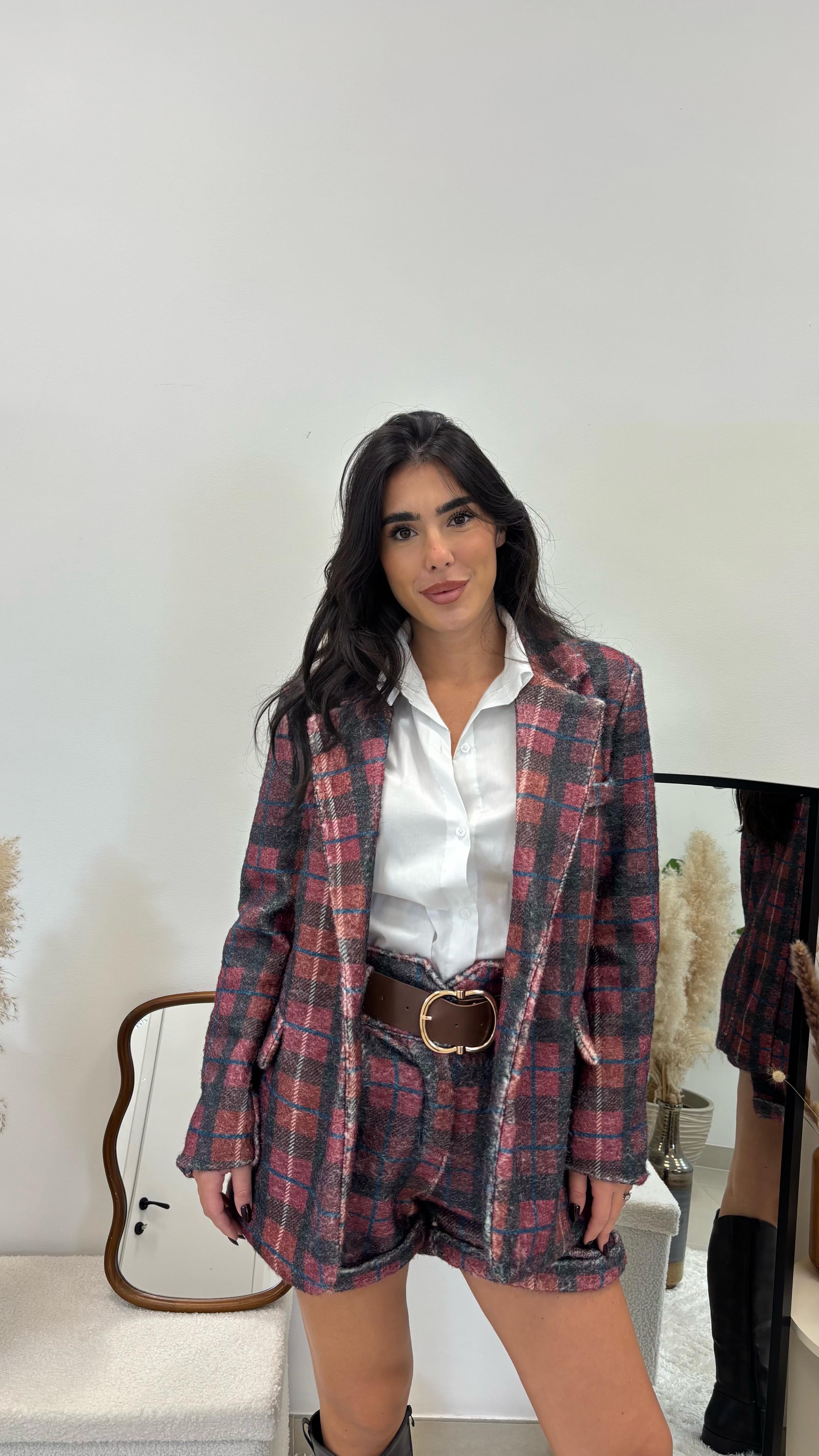Giacca Quadroni Flanella Burgundy
