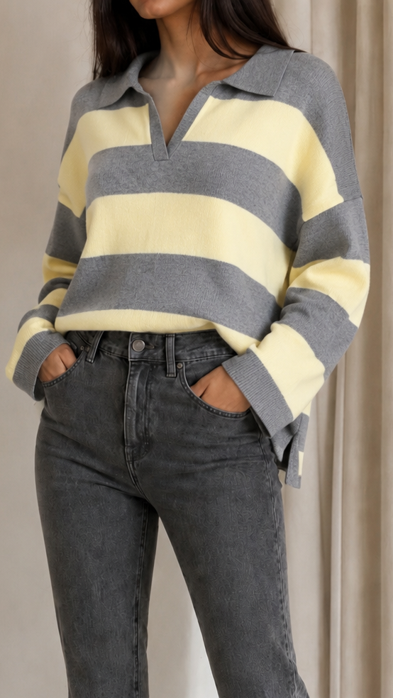 Maglia Polo Stripes Grigio/Yellow