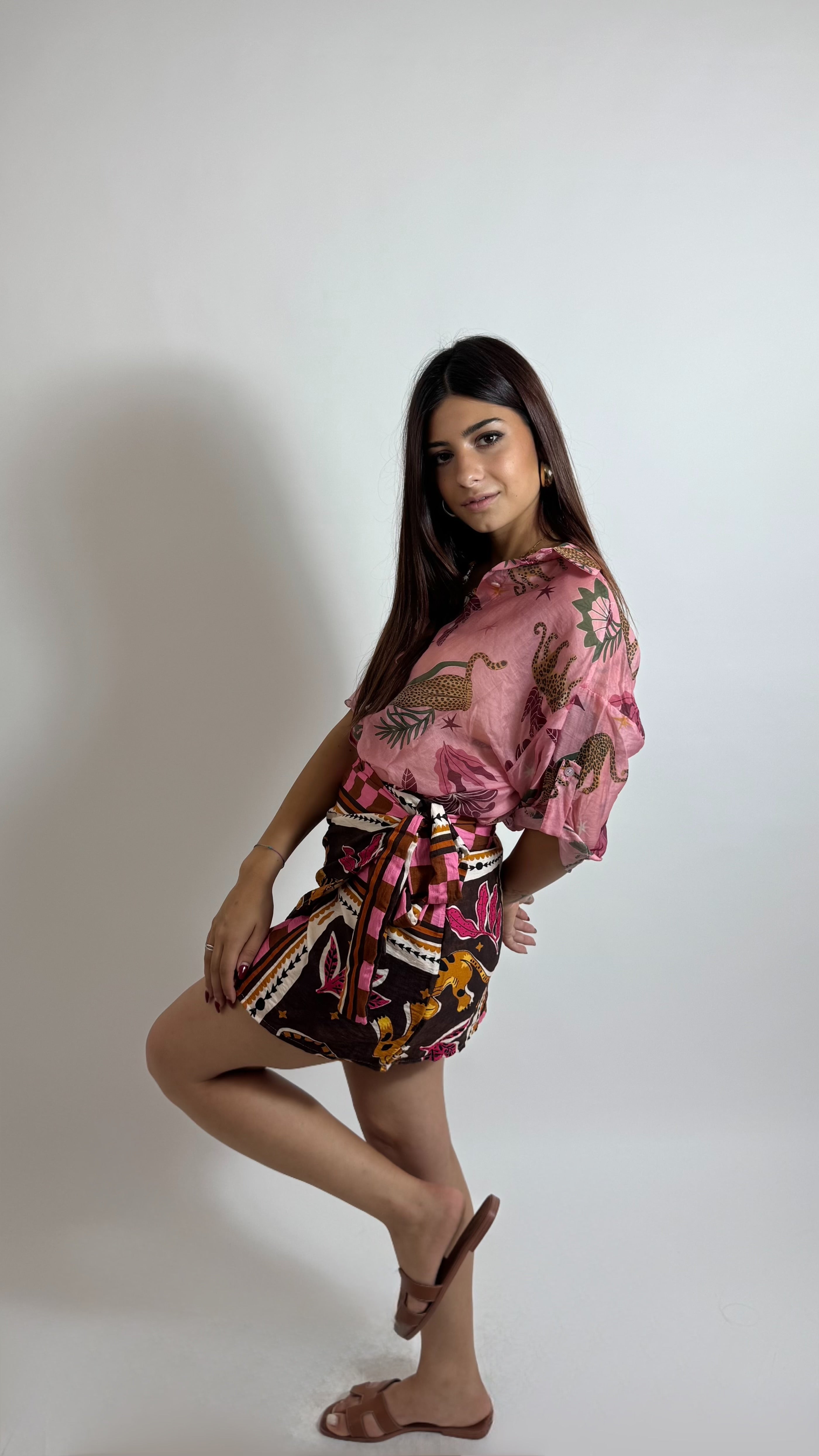 Mini Gonna Pareo Scacchi Pink/Moka