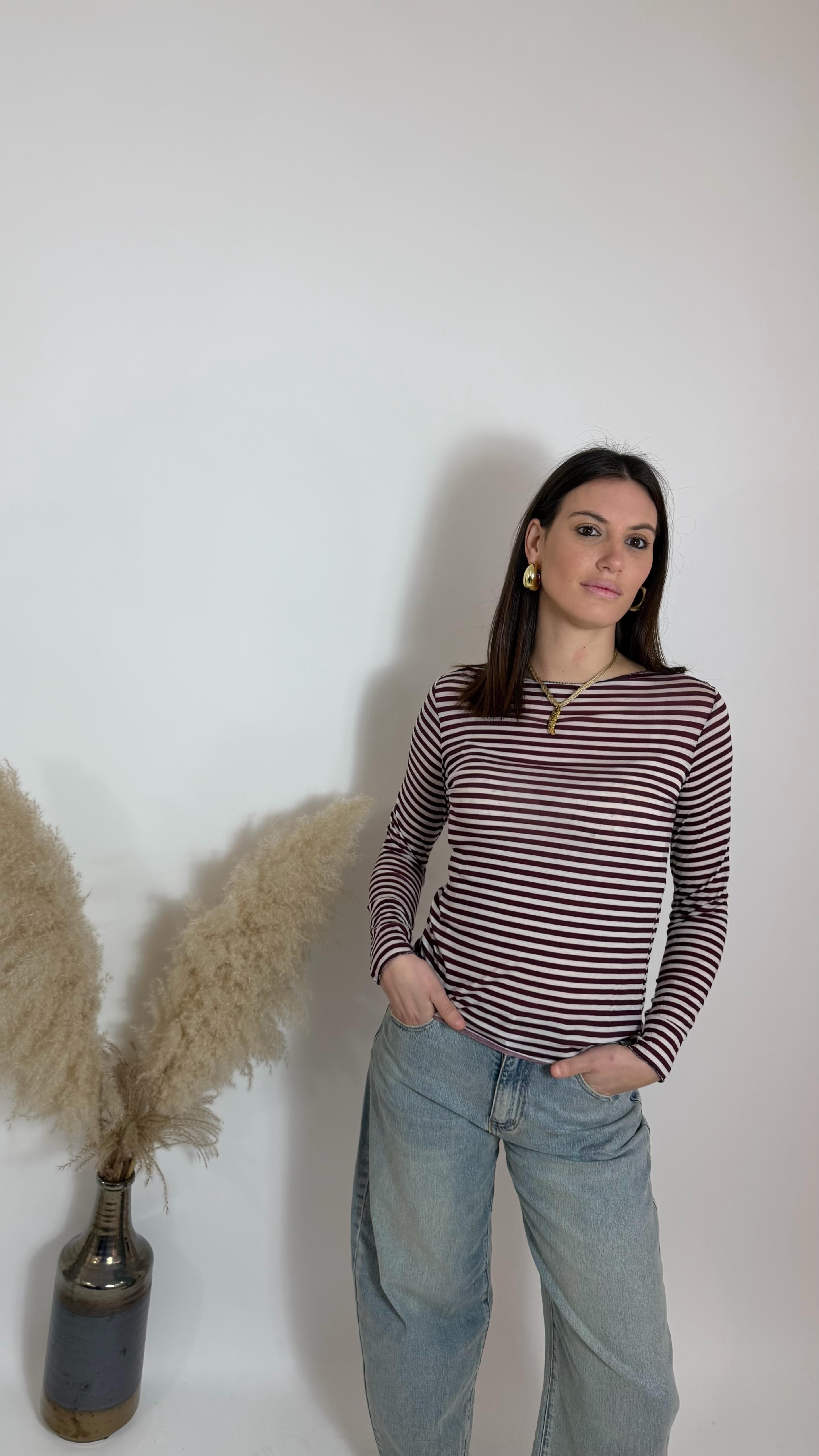 Maglia Cashmere Righe Wine Red