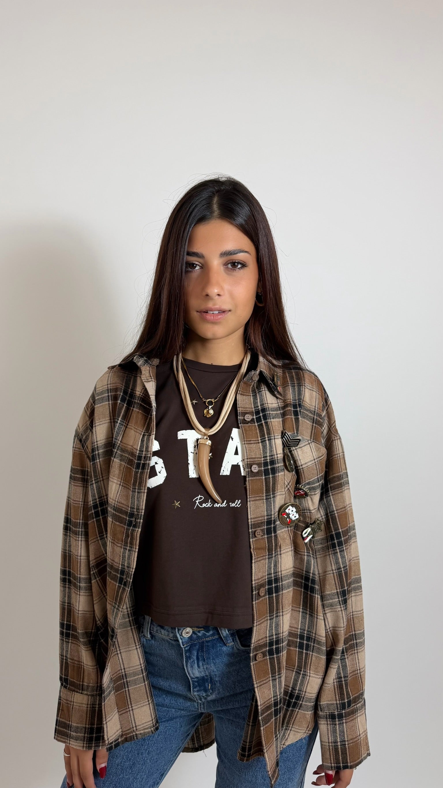 Camicia Check Charm Choco/Ecru