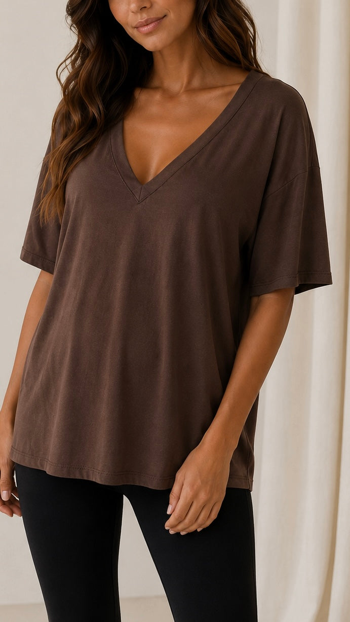 T-Shirt Soft Scollo V Choco