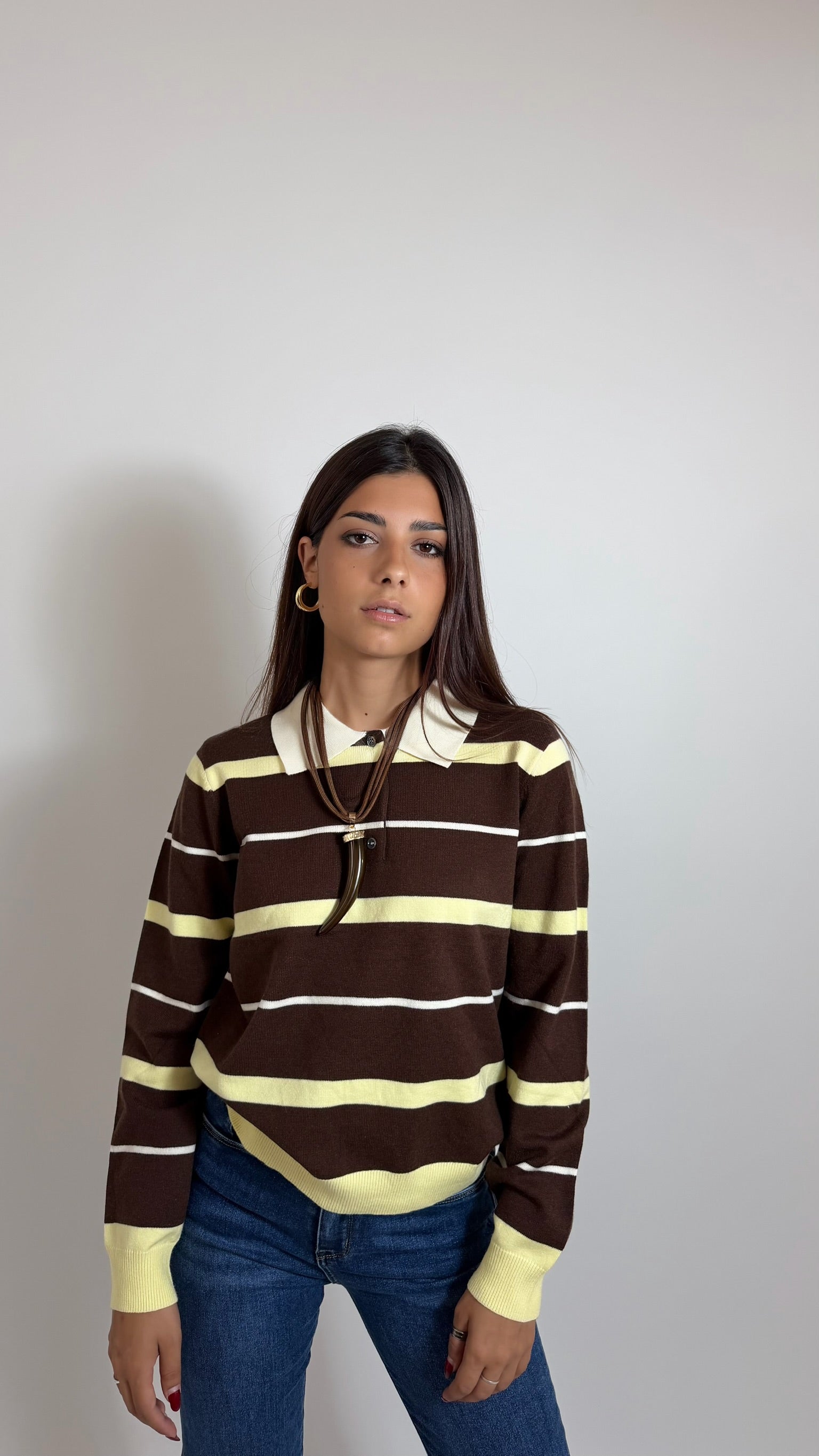 Maglia Polo Candy Stripe Yellow/Choco