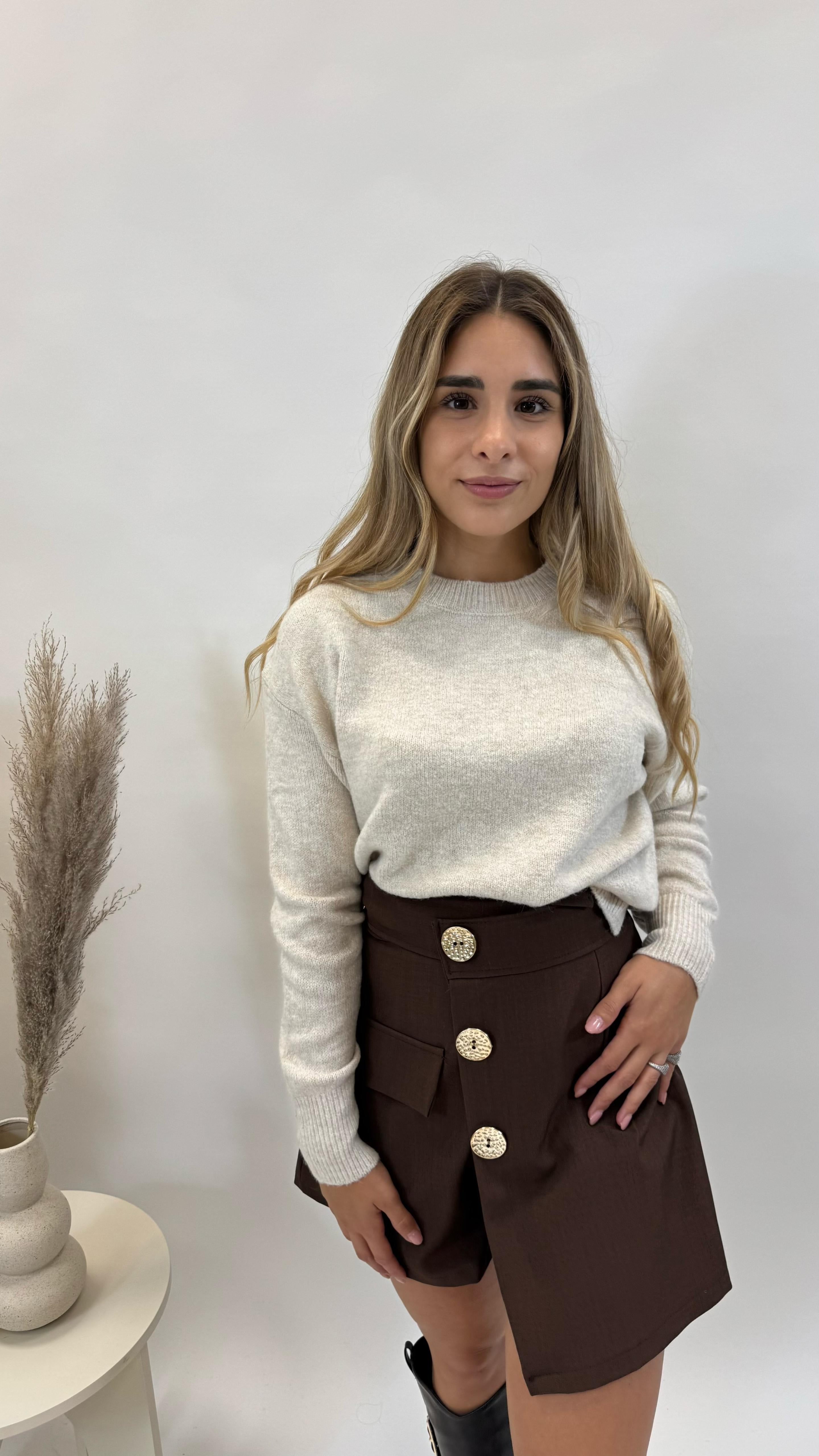Gonna Pantaloncino Bottoni Gioiello Choco