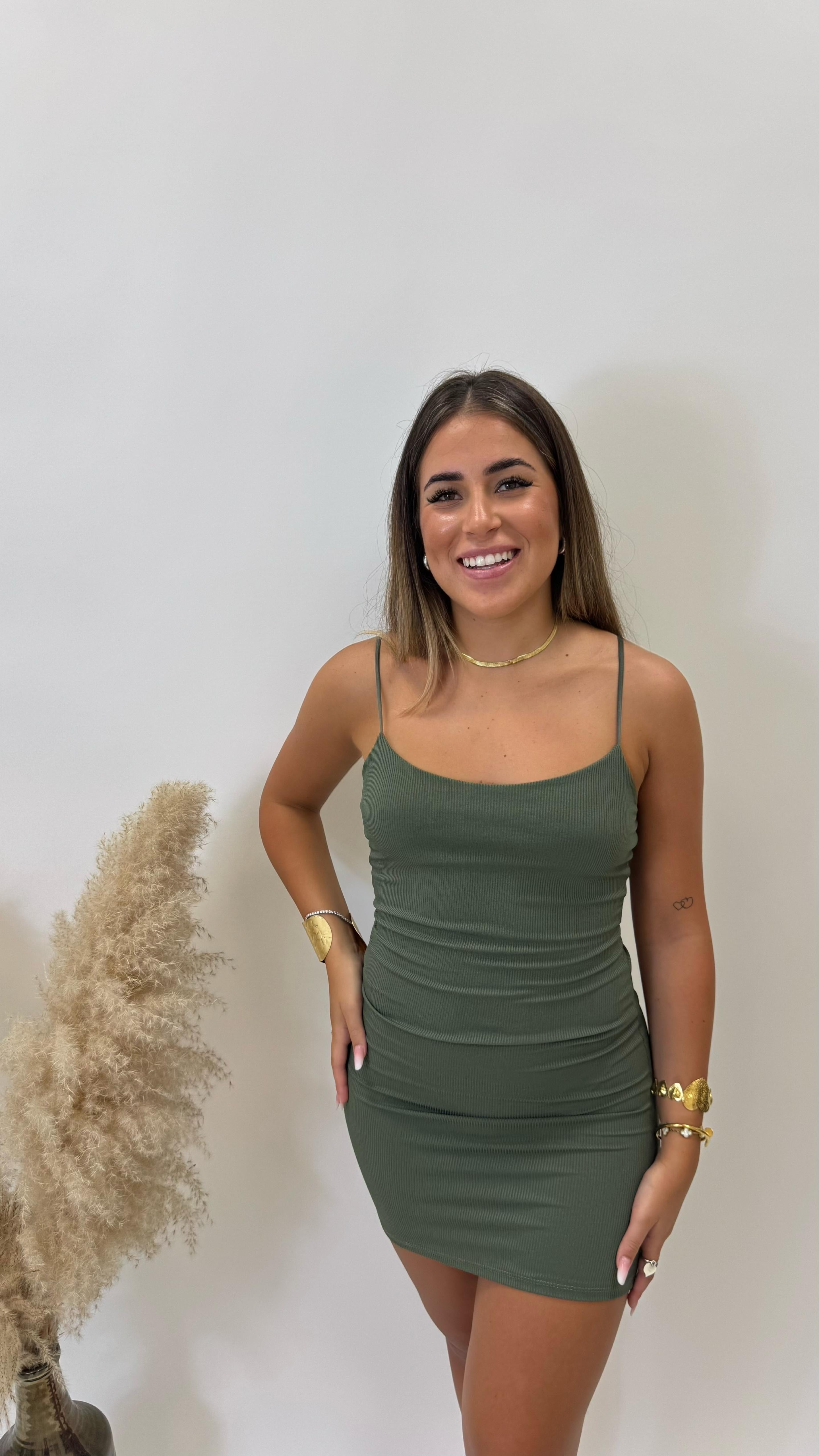 Minidress Basic Bretella Sottile Olive