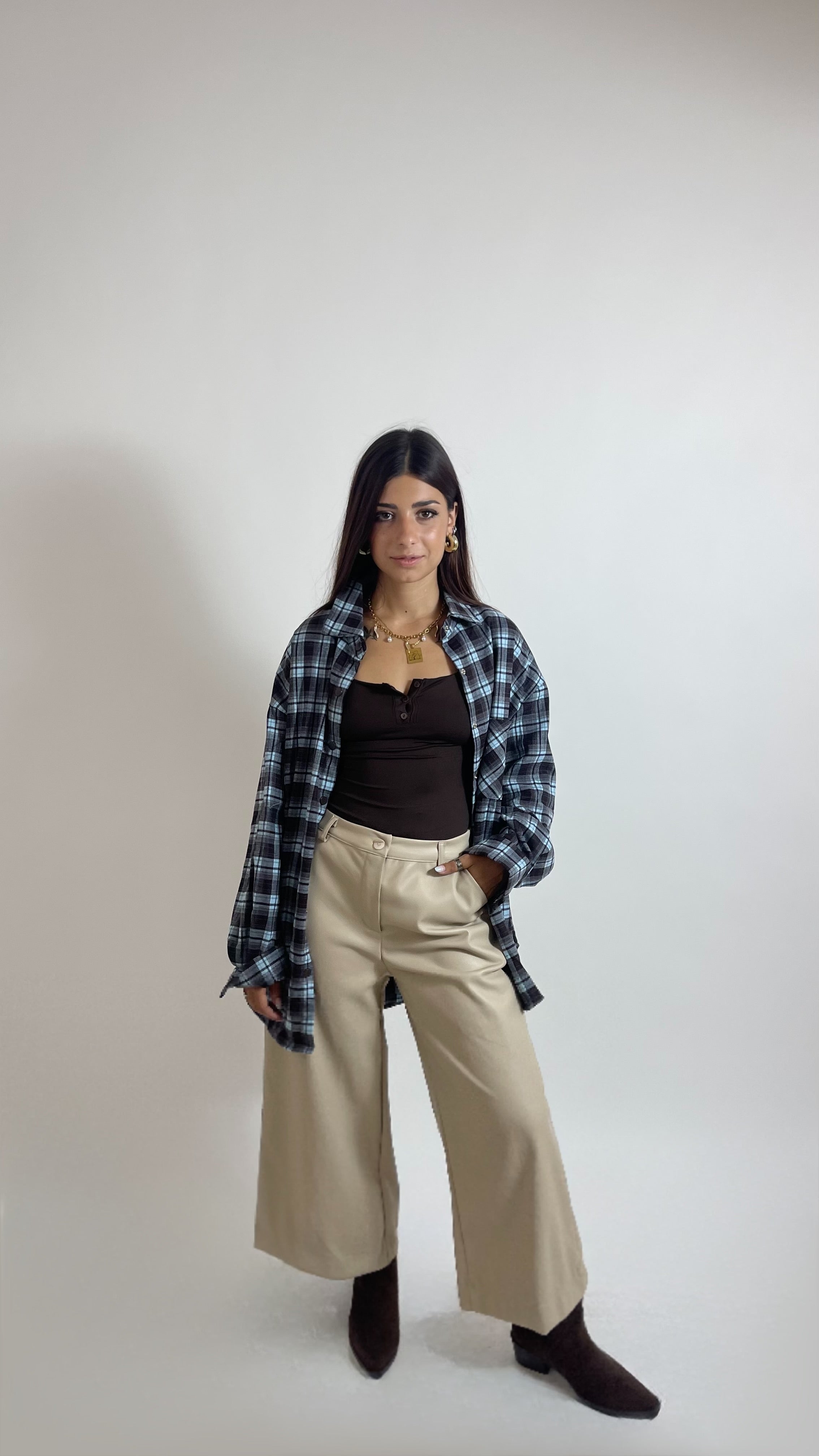 Pantalone Wide Ecopelle Burro