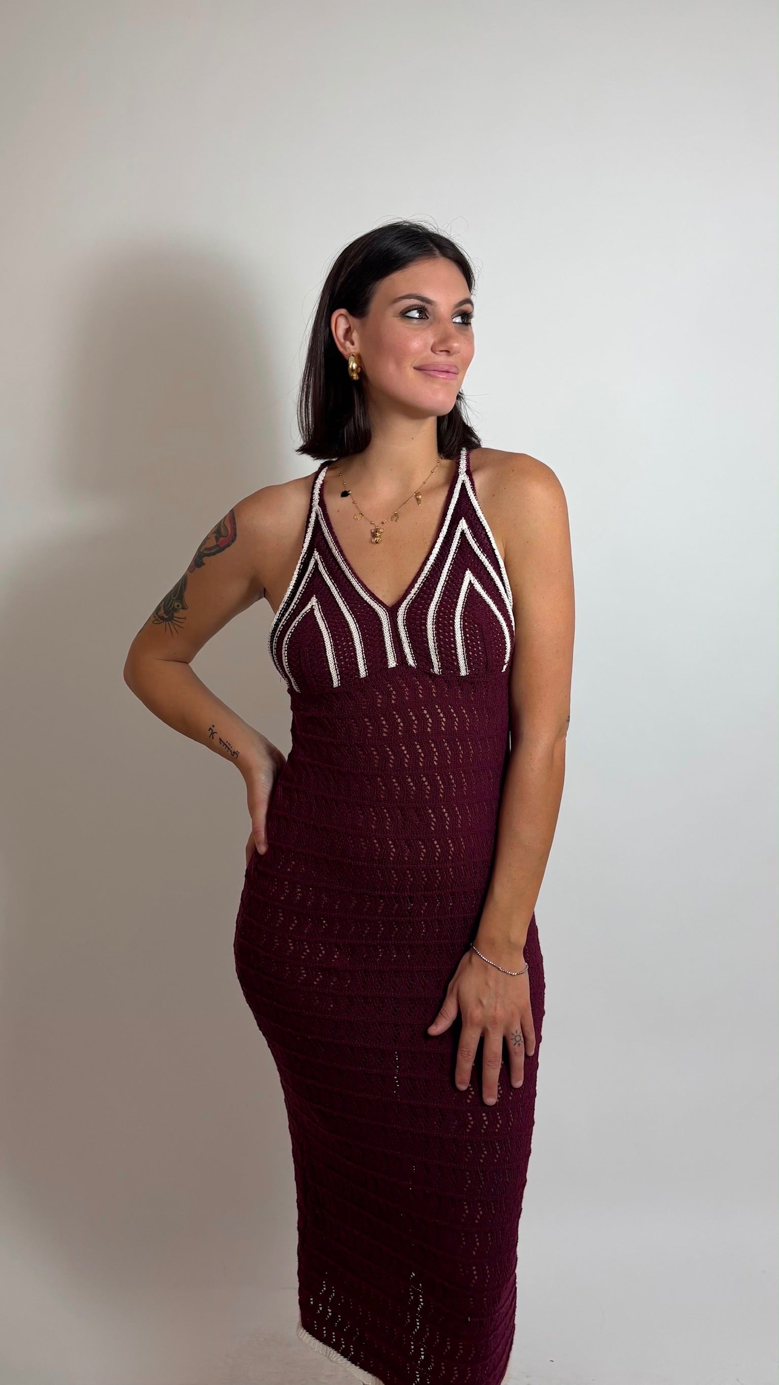 Abito Triangolo Crochet Burgundy