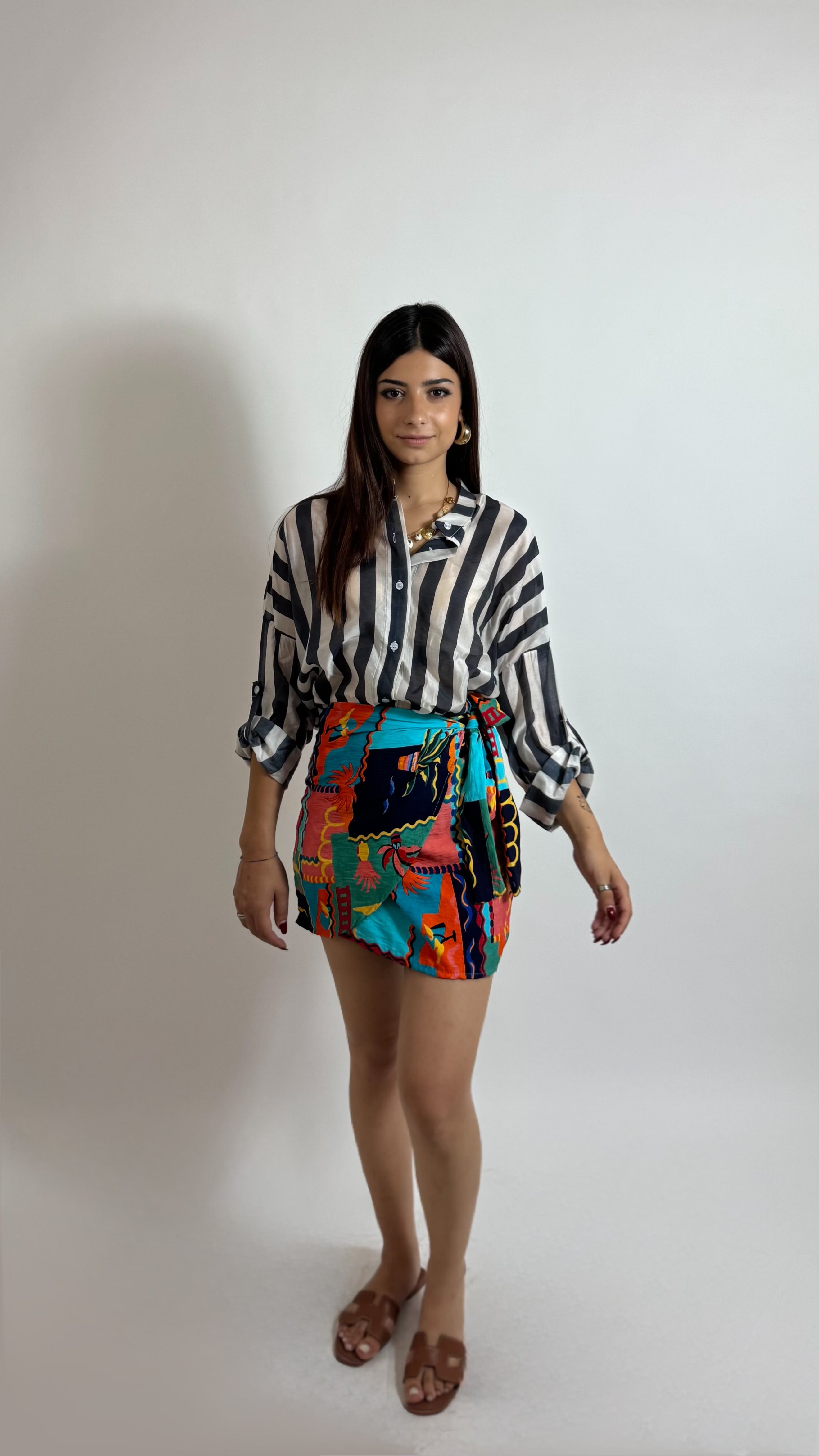 Mini Gonna Pareo Palms Multicolor