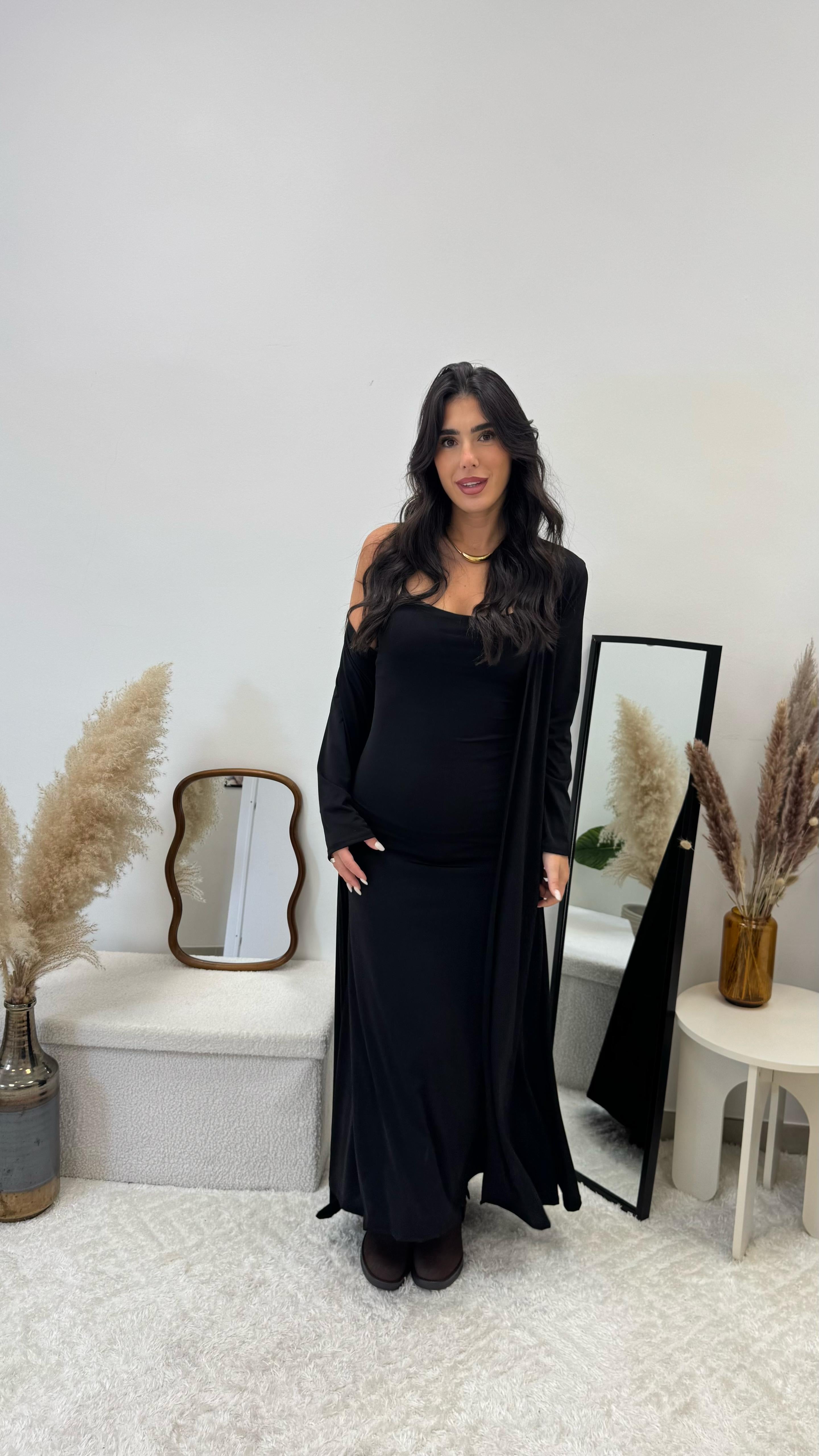 Abito Lycra Stretch con Cardigan Nero