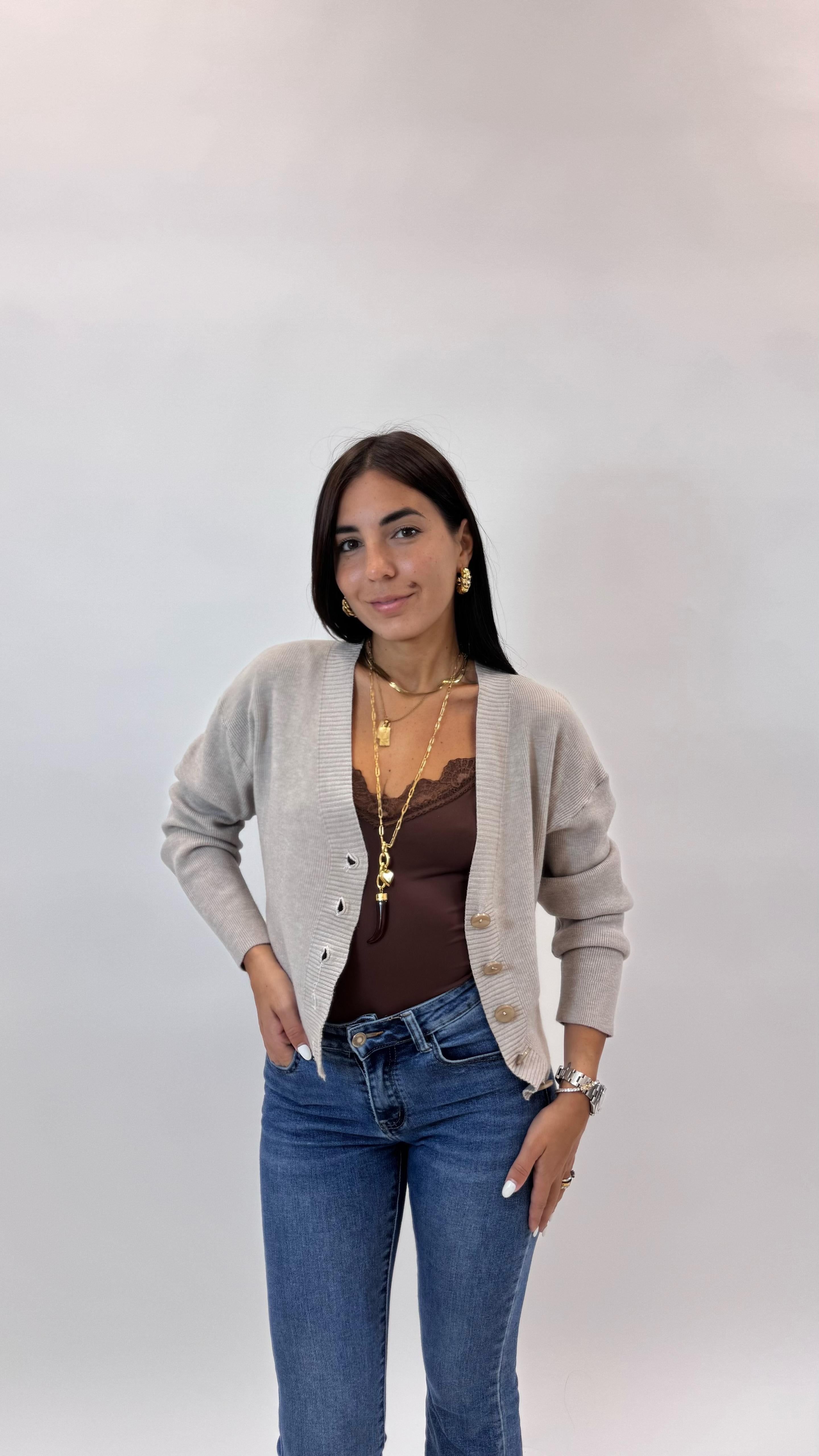 Pull Bottoncini Maglina Morbida Tortora