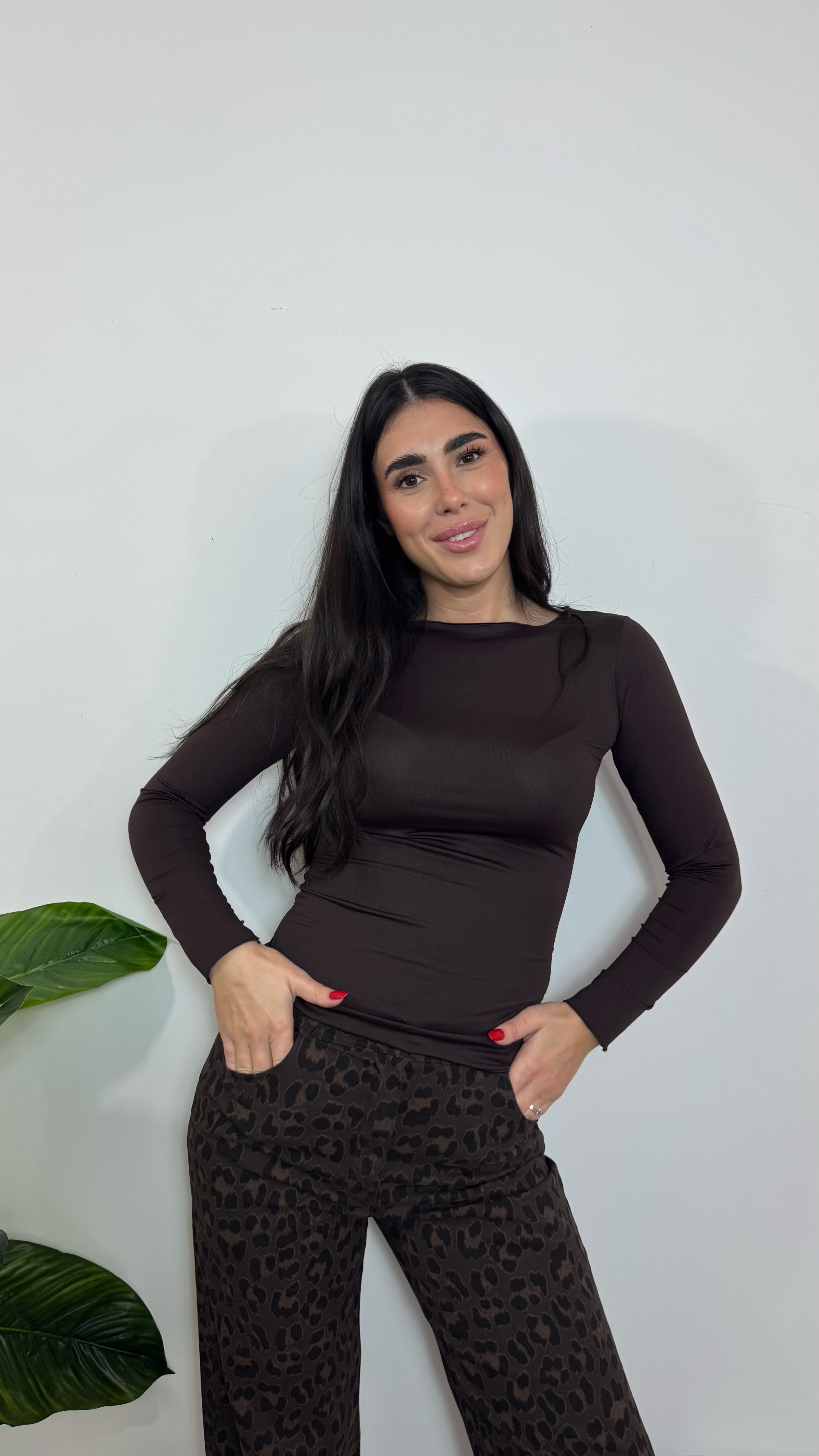 Maglia Basic Lycra Girocollo Choco