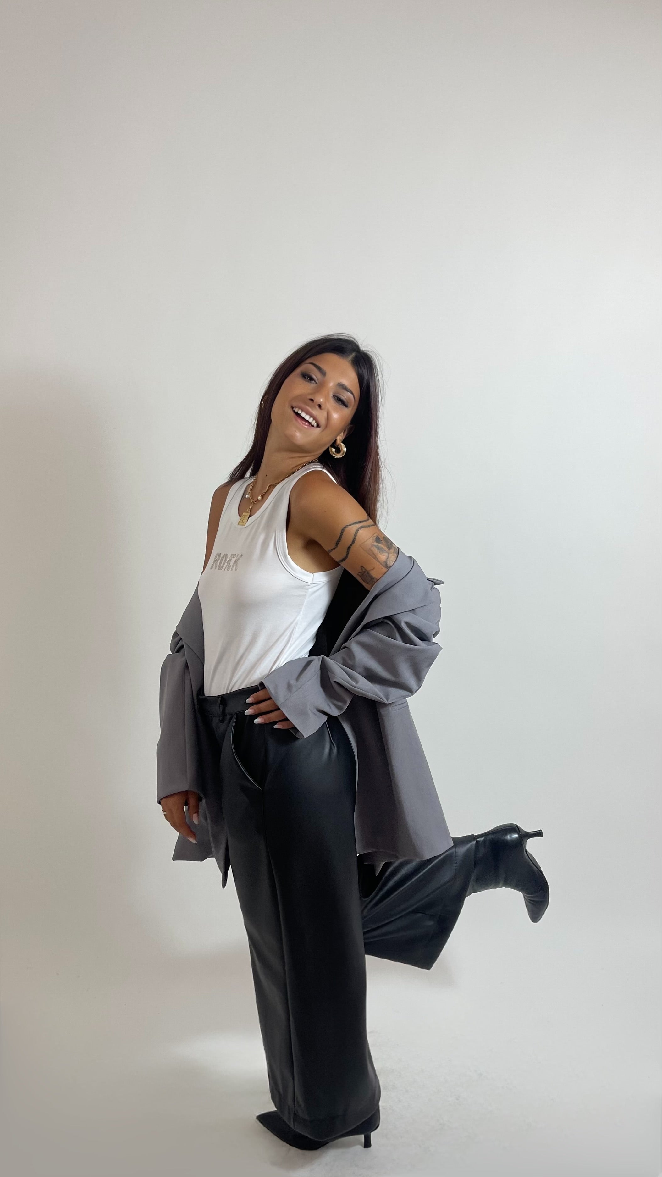 Pantalone Wide Ecopelle Nero