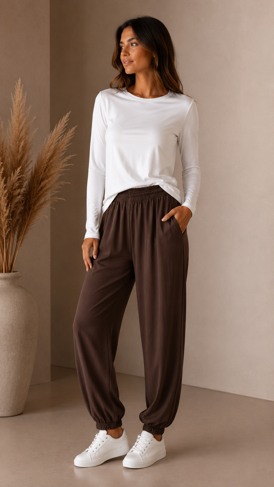 Pantalone Balloon Tessuto Classico Choco