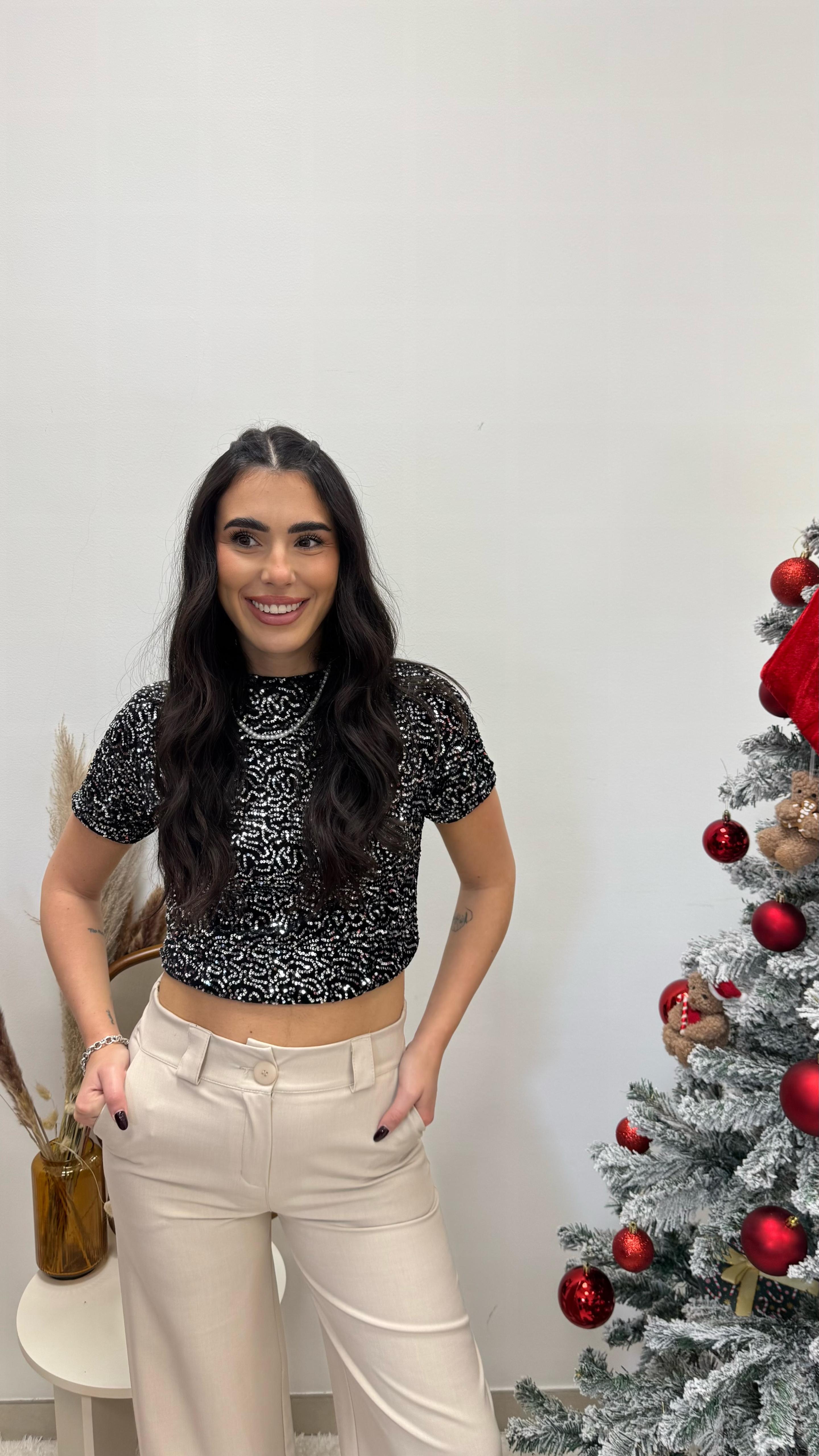 🥂Crop Top Paillettes Nero