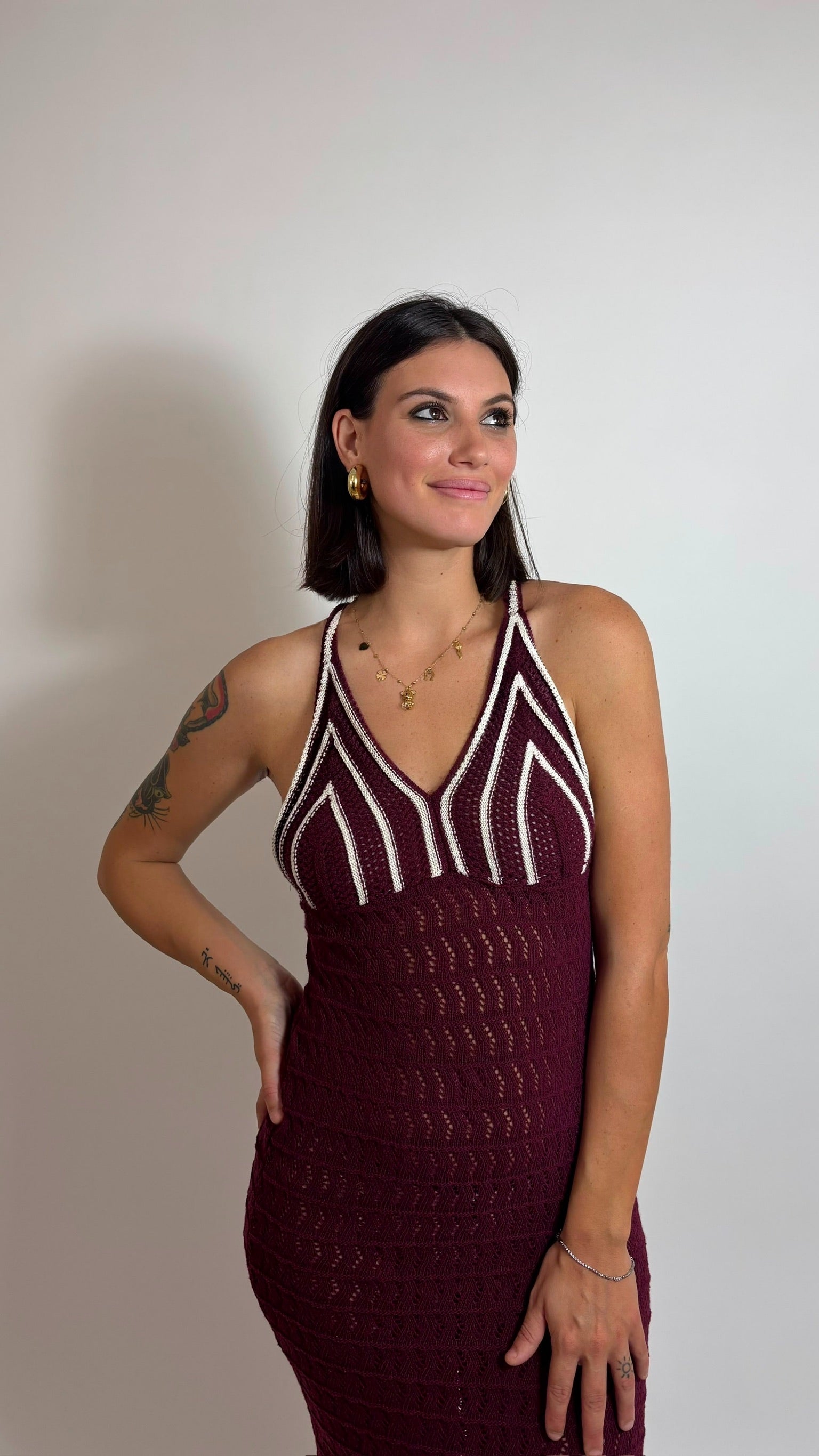 Abito Triangolo Crochet Burgundy