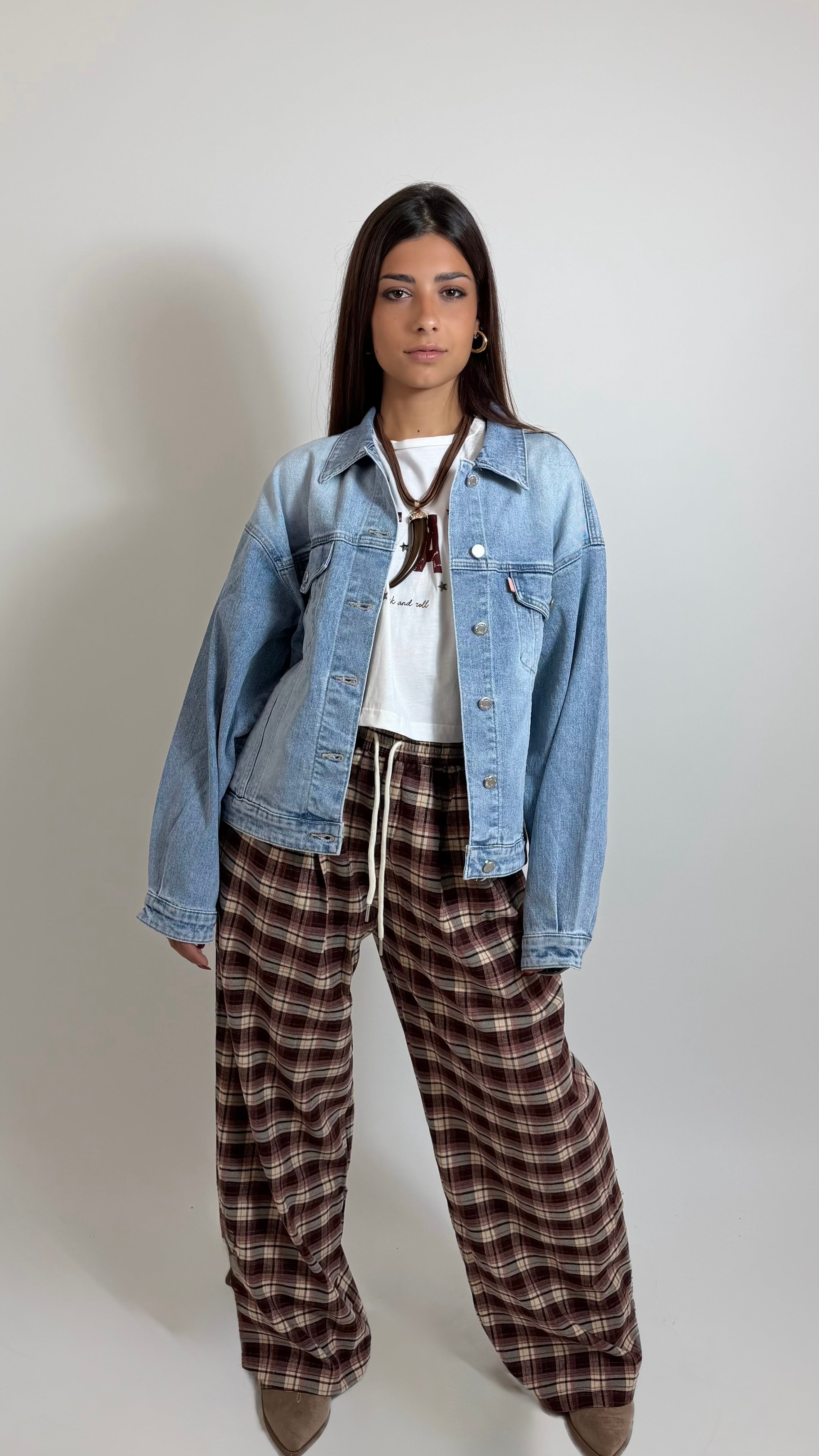 Pantalone Check Relax Burgundy