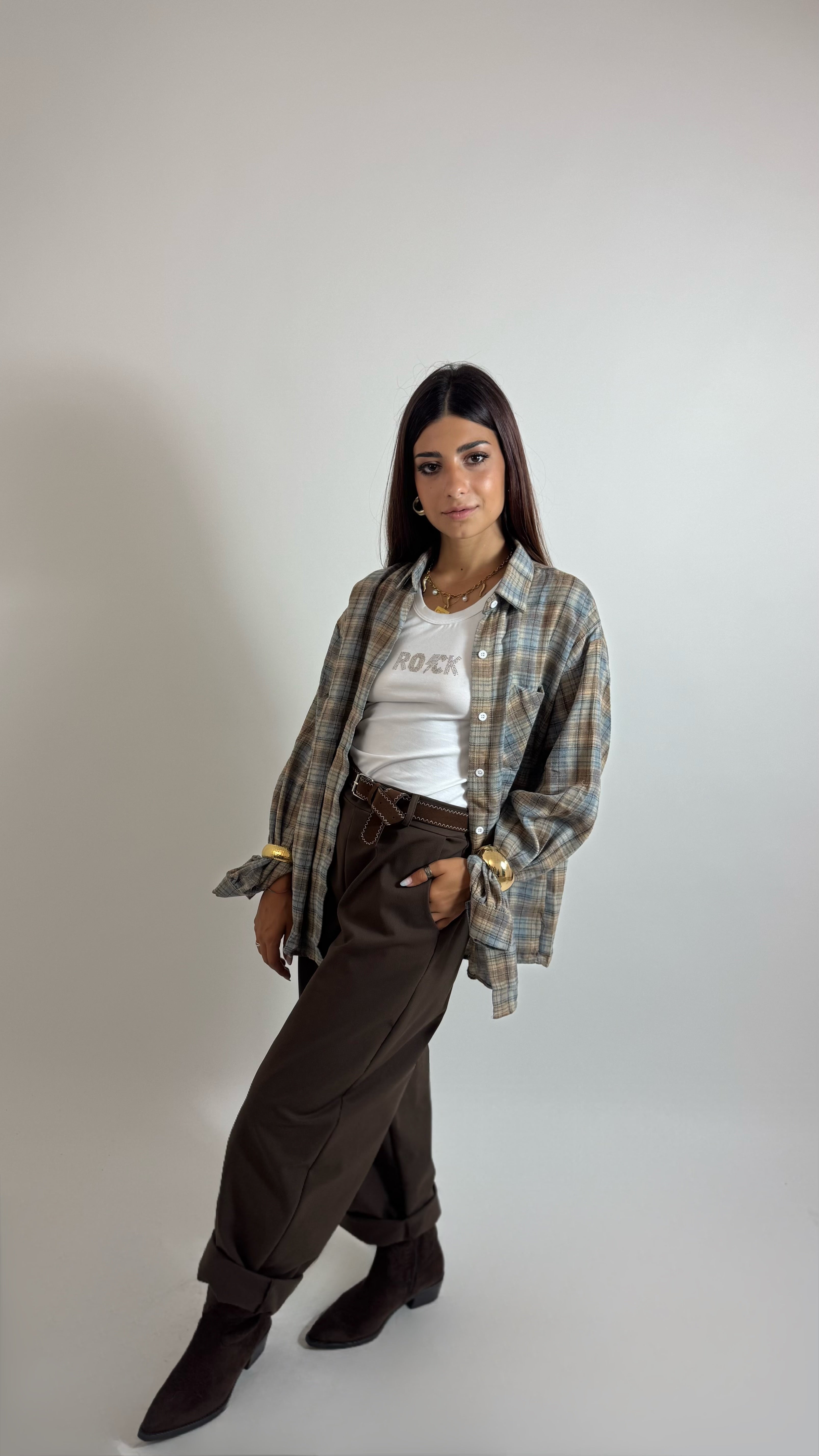 Pantalone Barrel Con Cintura Moka
