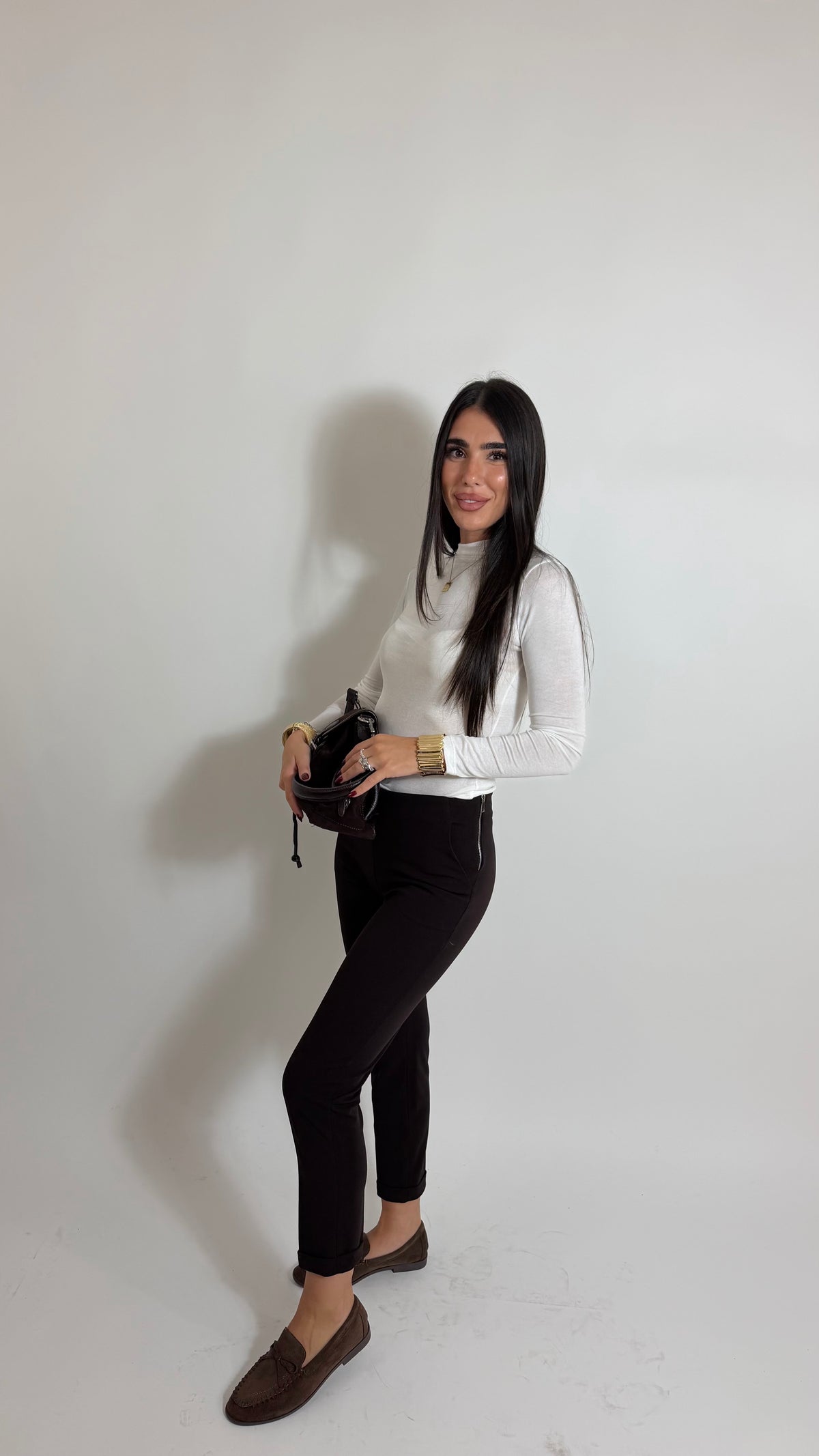 Pantalone Side Zip Choco