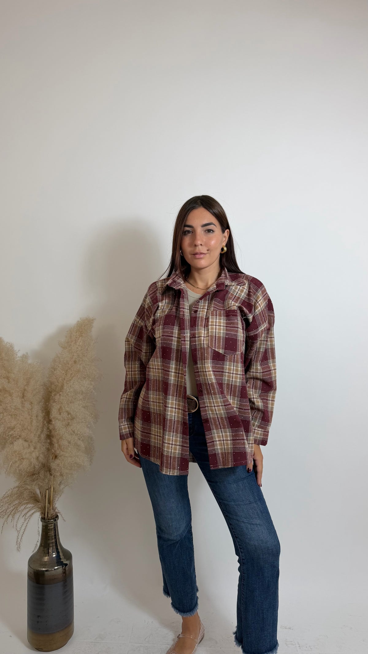 Camicia Stud Check Rosso India