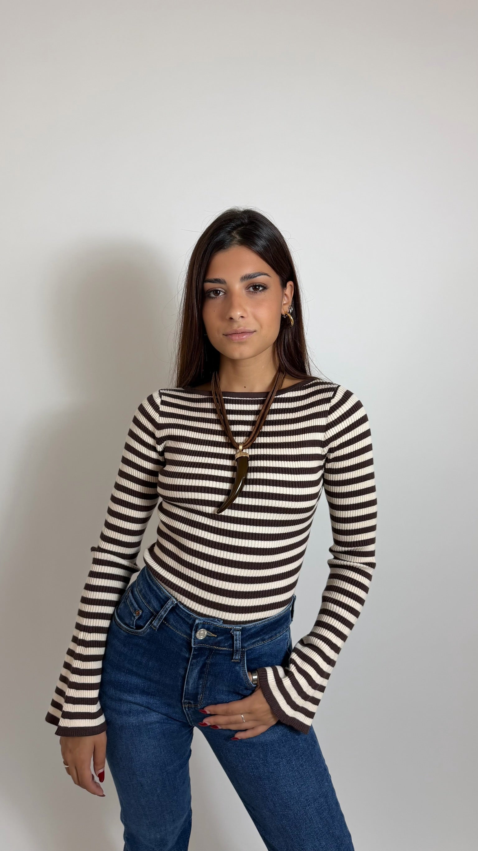 Maglia Rib Stripe Burro/Choco