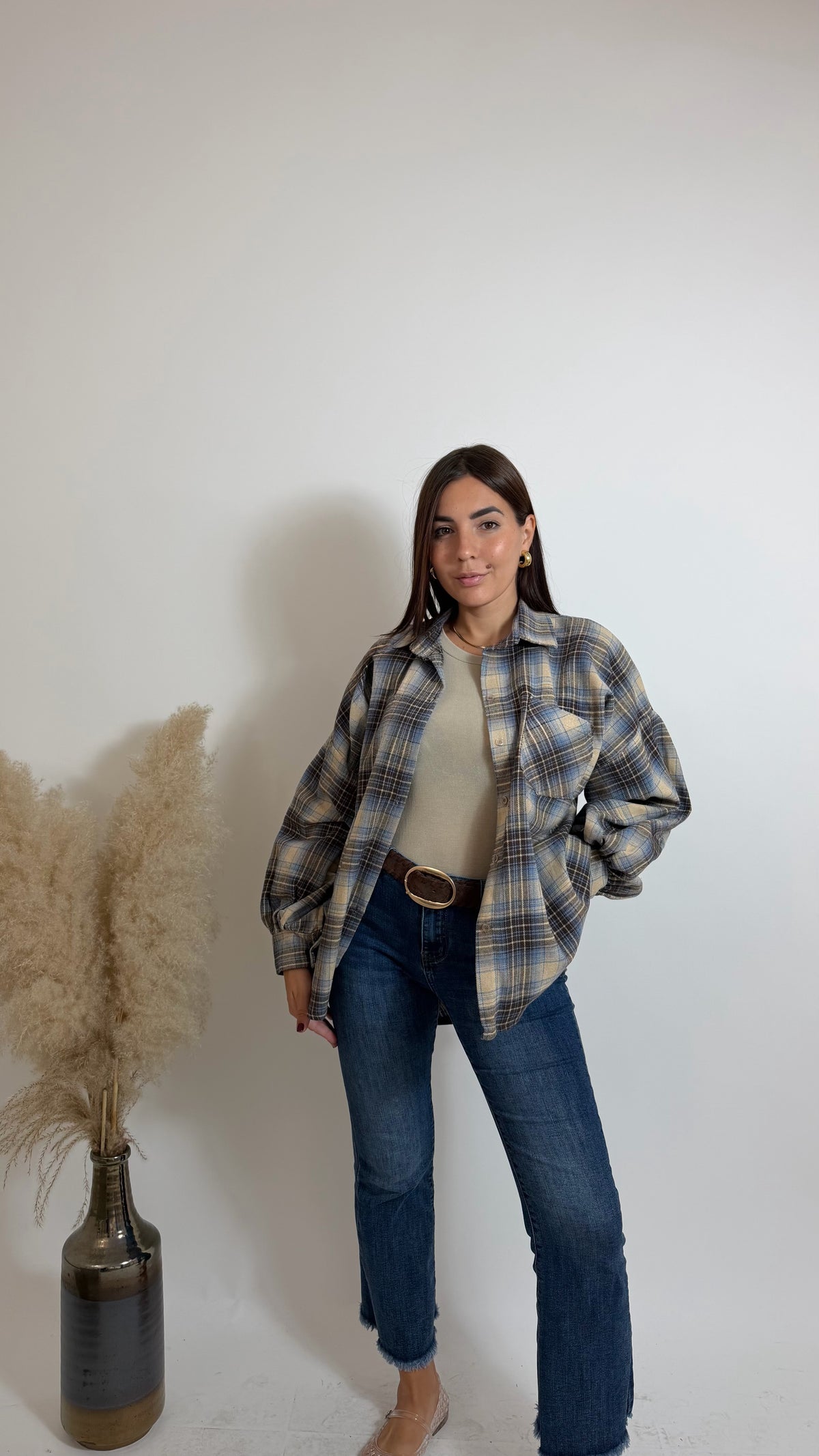 Camicia Manica Balloon Check Sky