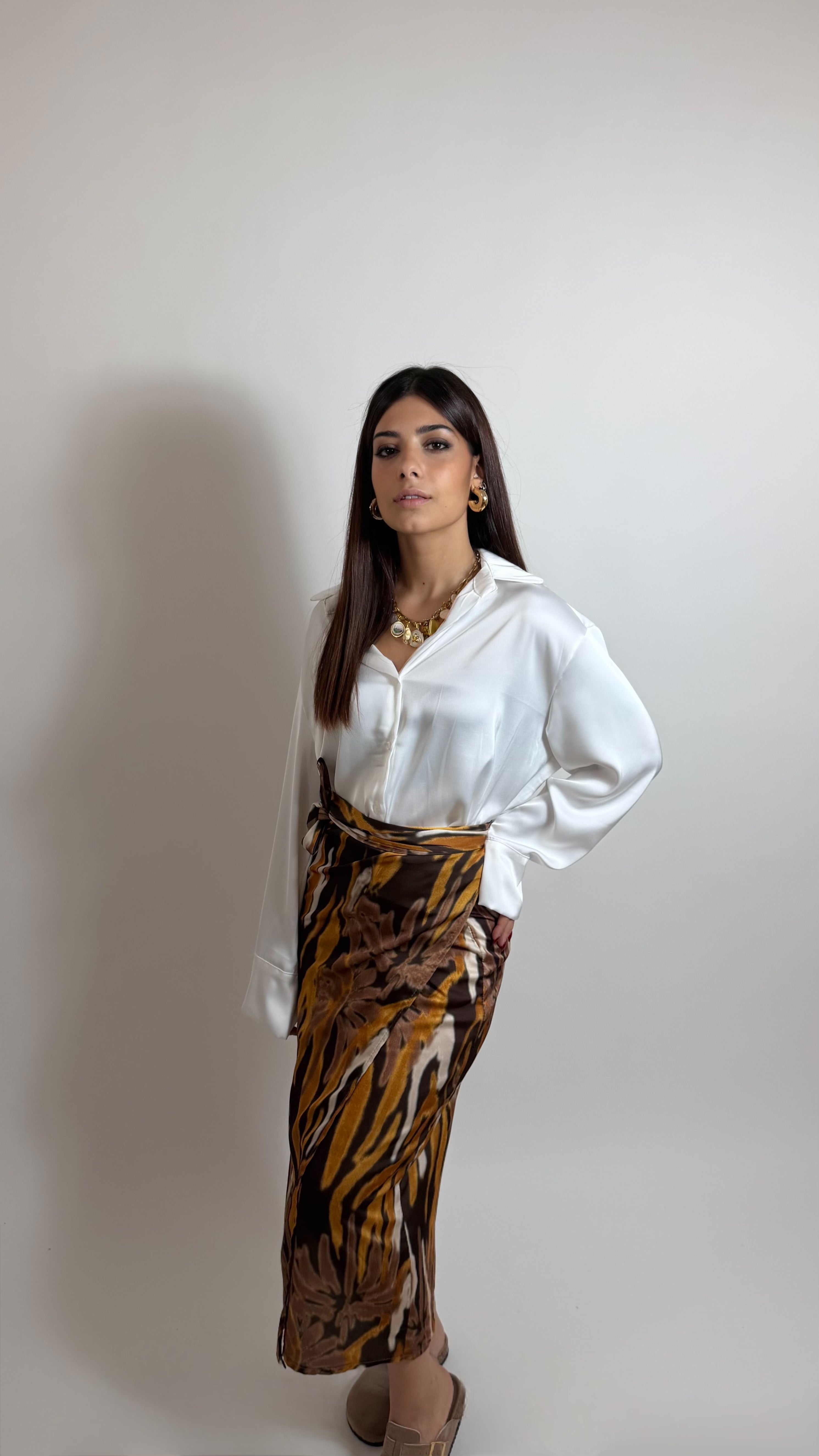 Gonna Pareo Midi Etnica Satin Choco