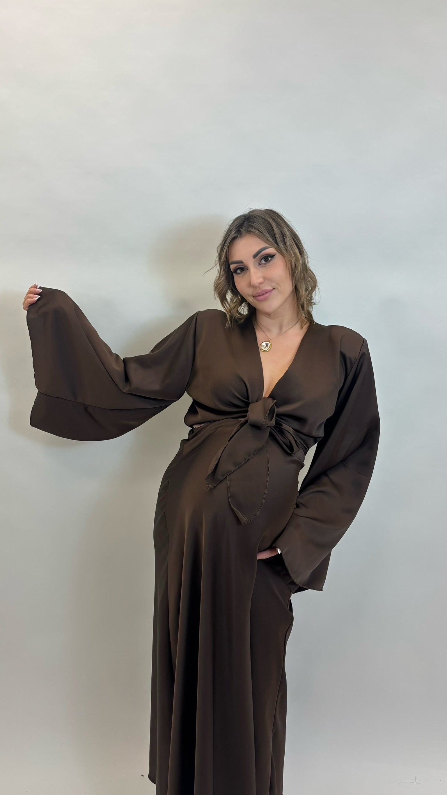Set Silk Top & Skirt Choco
