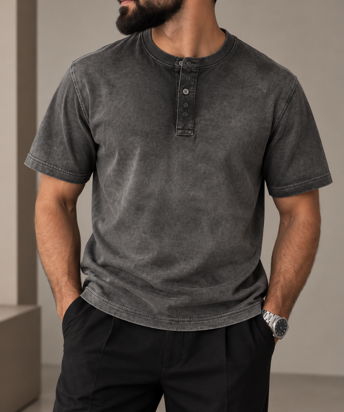 T-Shirt Serafino Washed Grigio Piombo