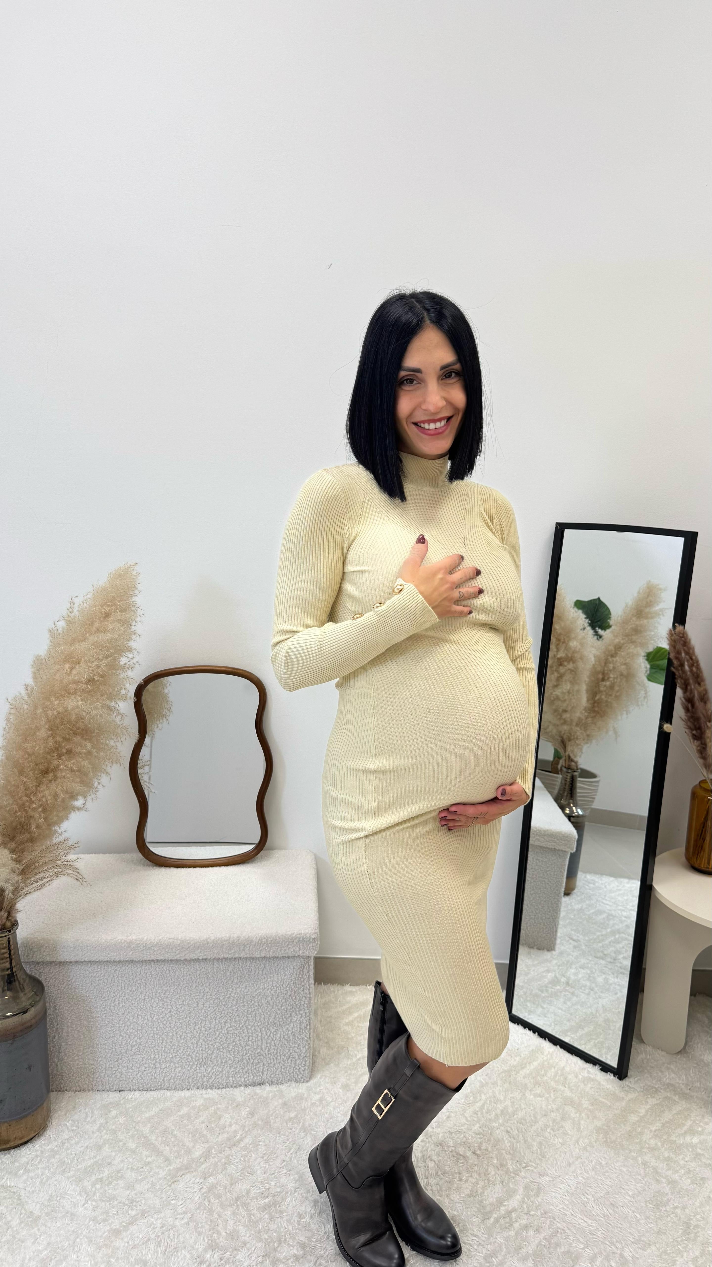 Abito Lurex Bottoni Gold Burro