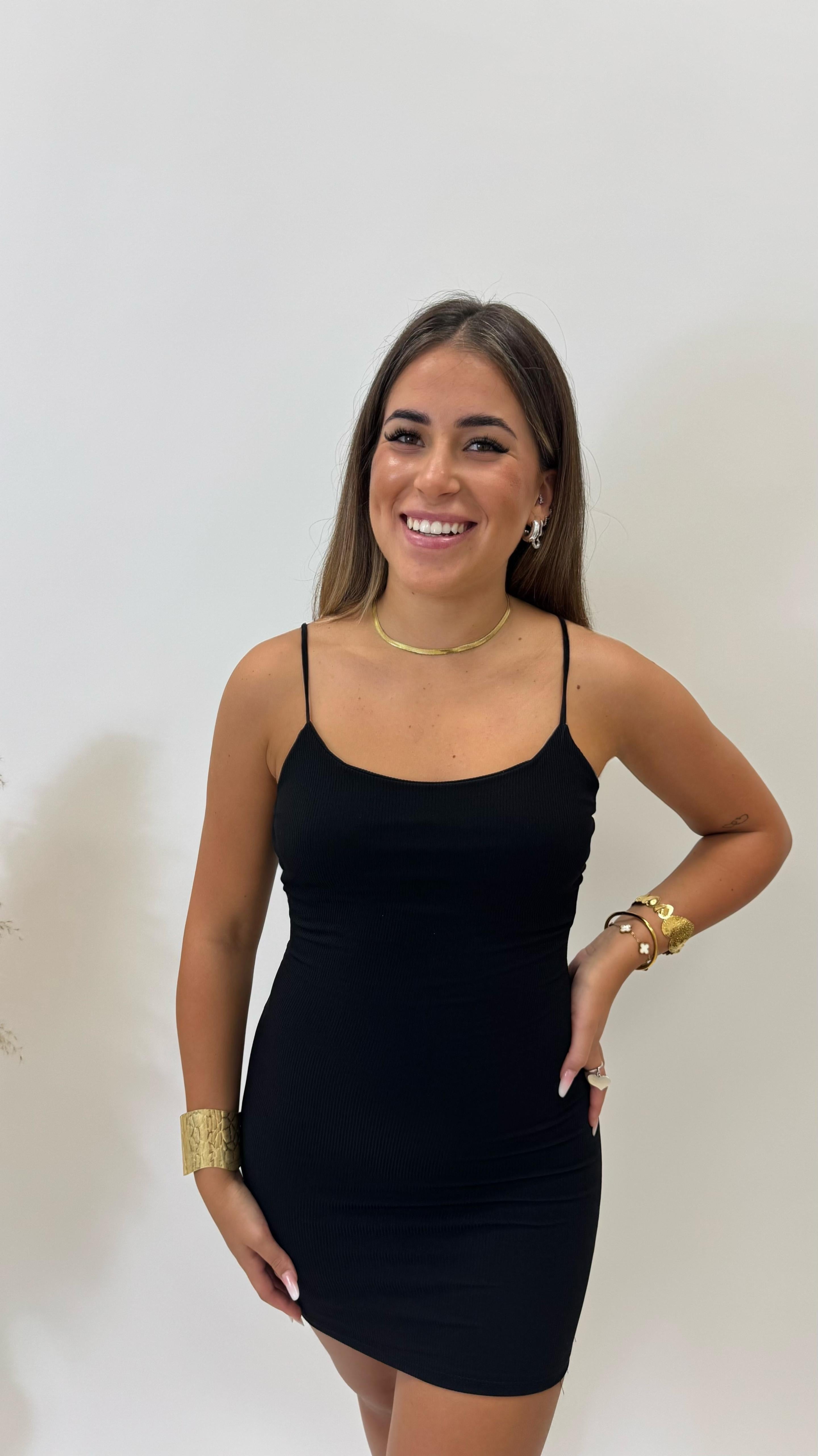 Minidress Basic Bretella Sottile Nero