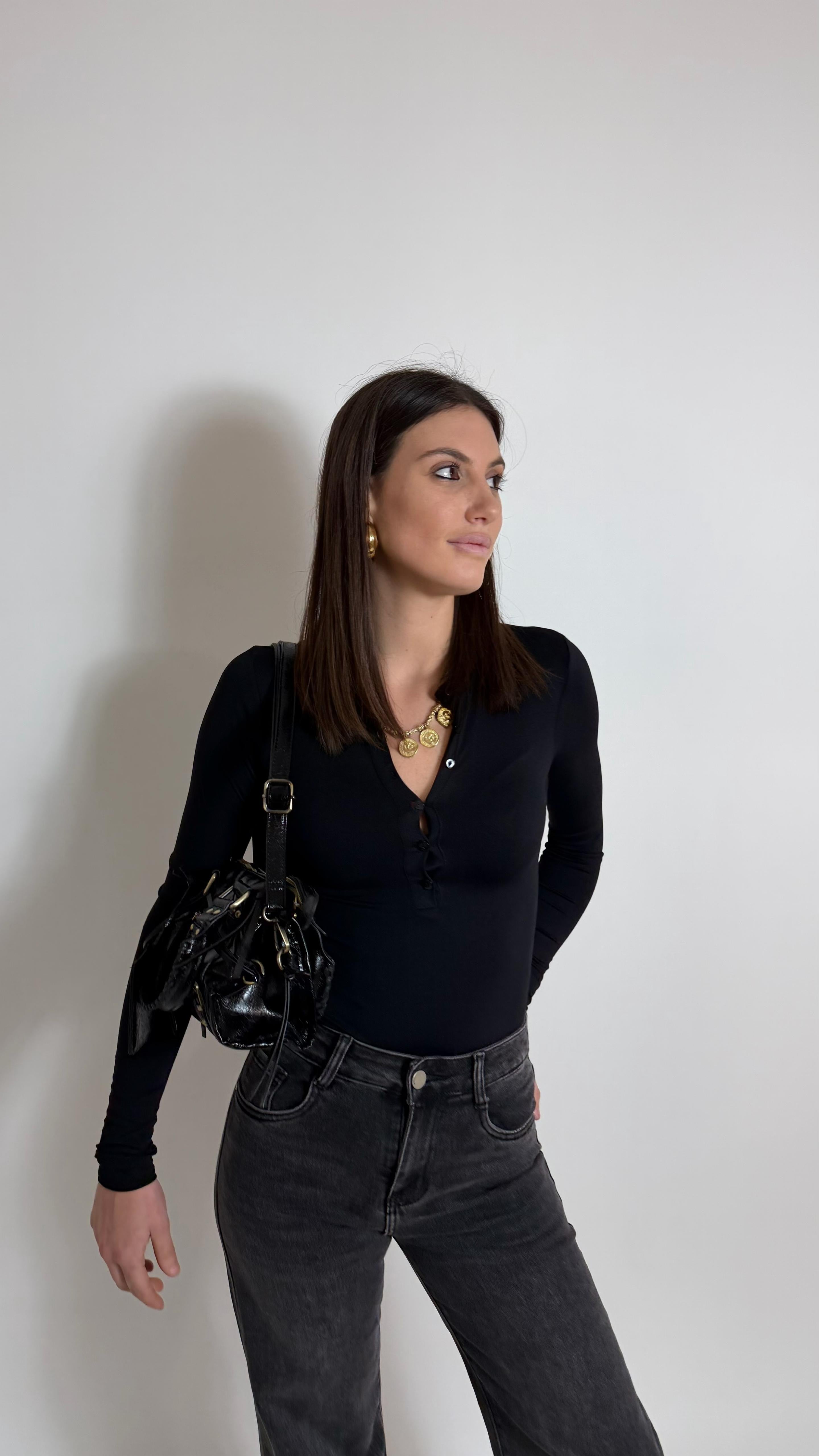 Maglia Lycra Button Nera