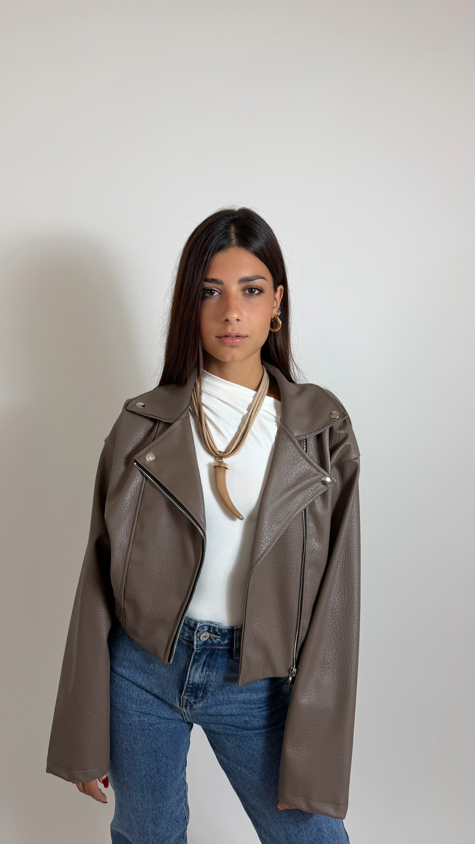 Biker Crop Ecopelle Tortora
