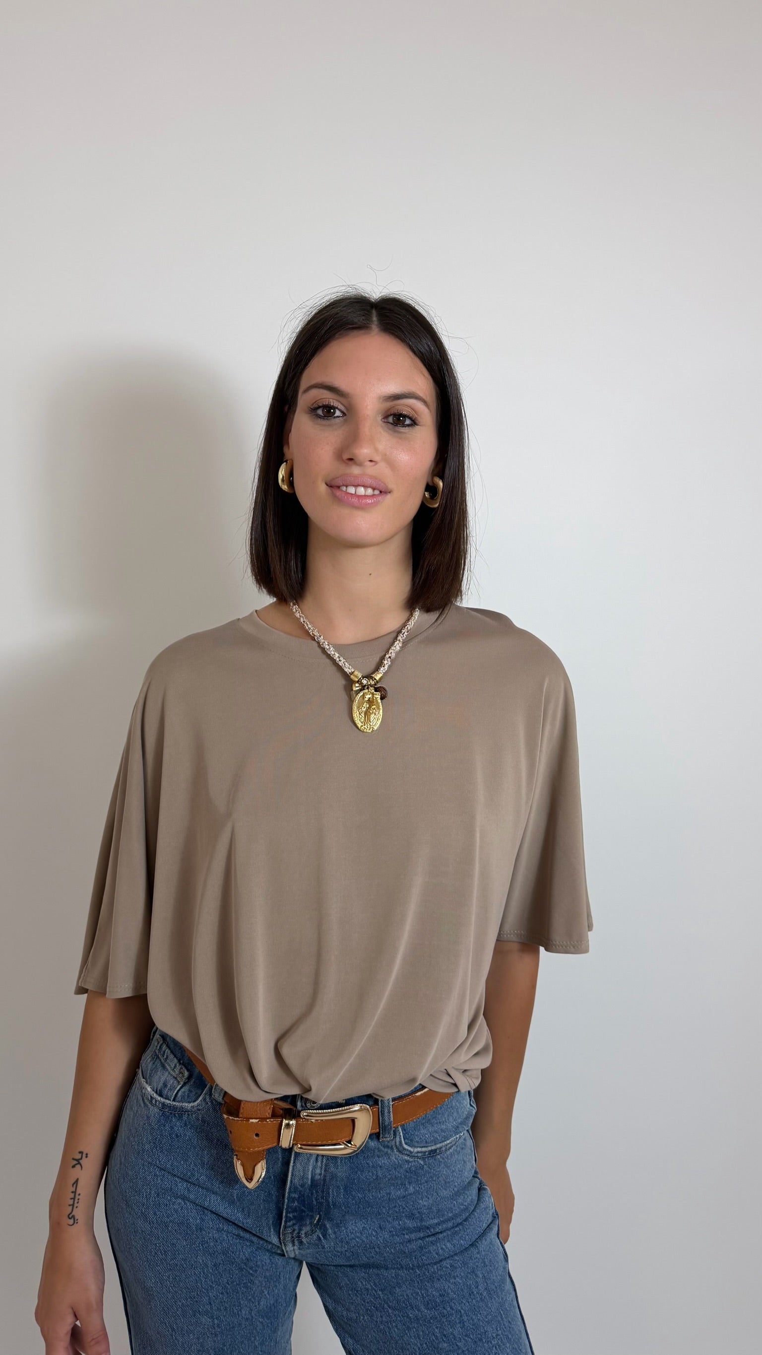 T-Shirt Soft Girocollo Tortora